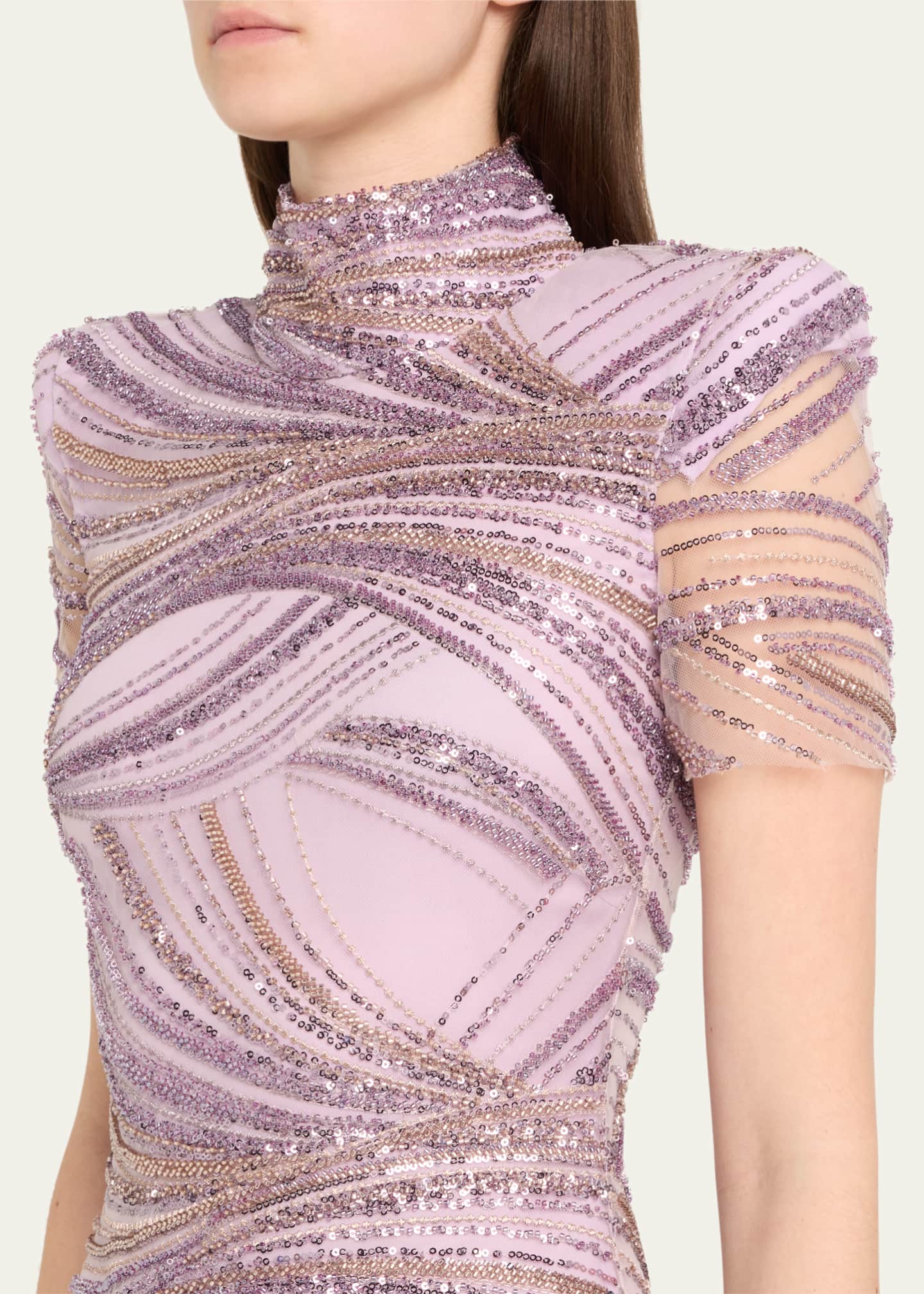 Naeem Khan Mock Neck Sequined Column Gown Image 5 of 5