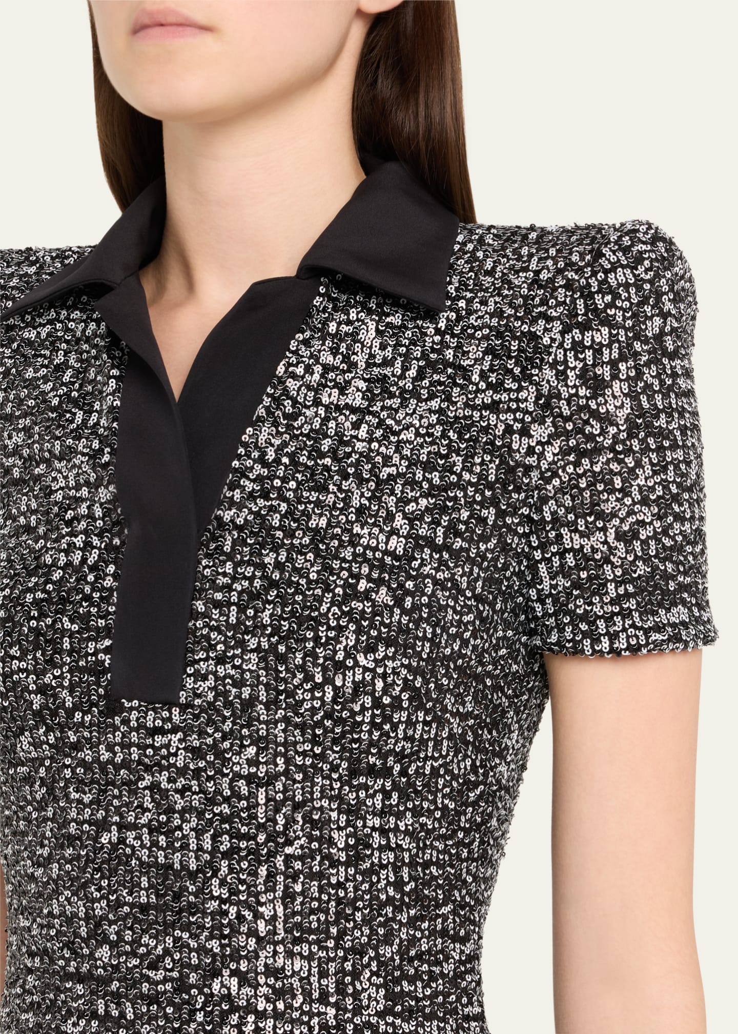Naeem Khan Sequined Tweed Pattern Polo Dress Image 5 of 5