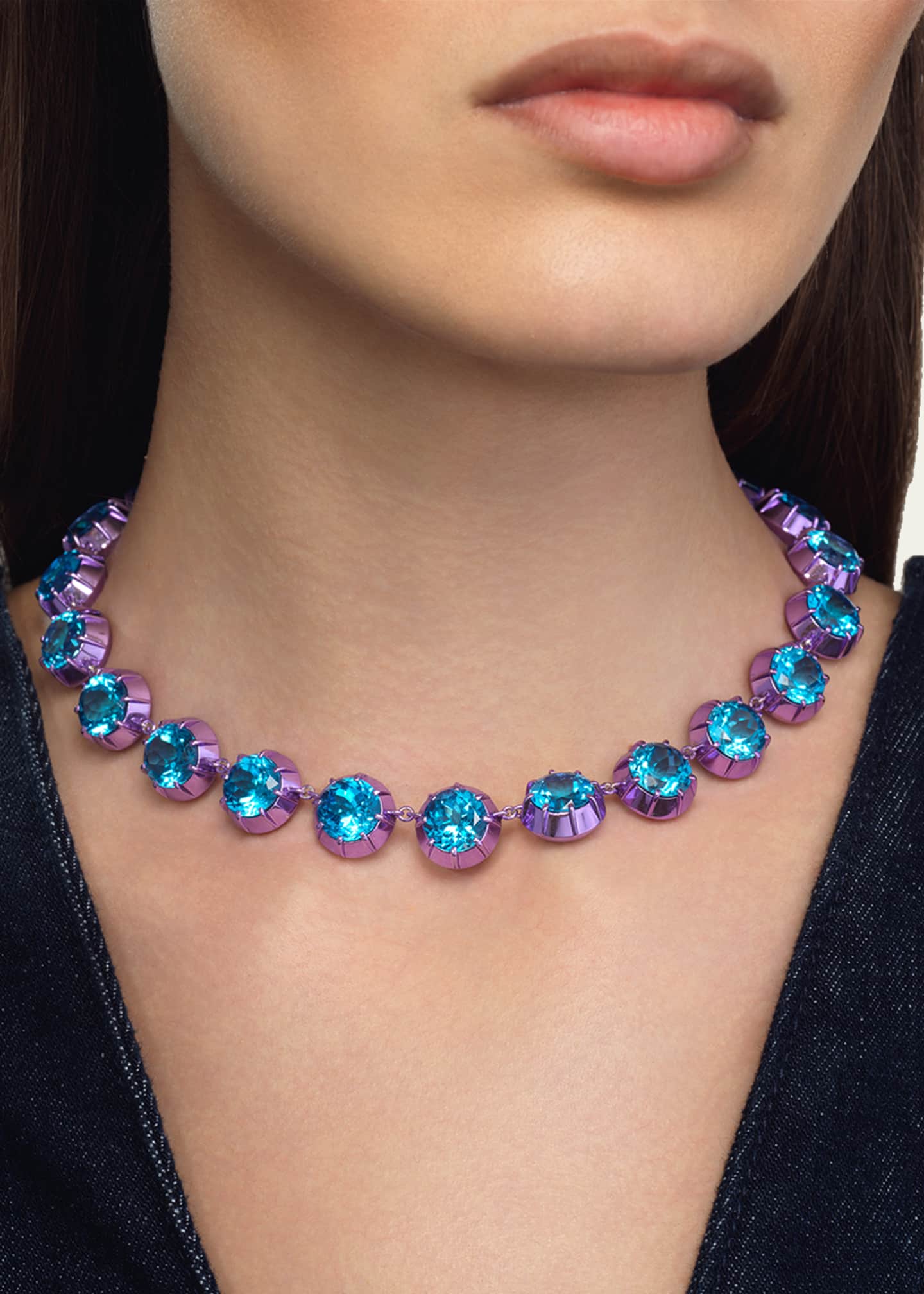 Emily P. Wheeler 18K White Gold Purple Riviere Necklace with Swiss Topaz Image 3 of 3