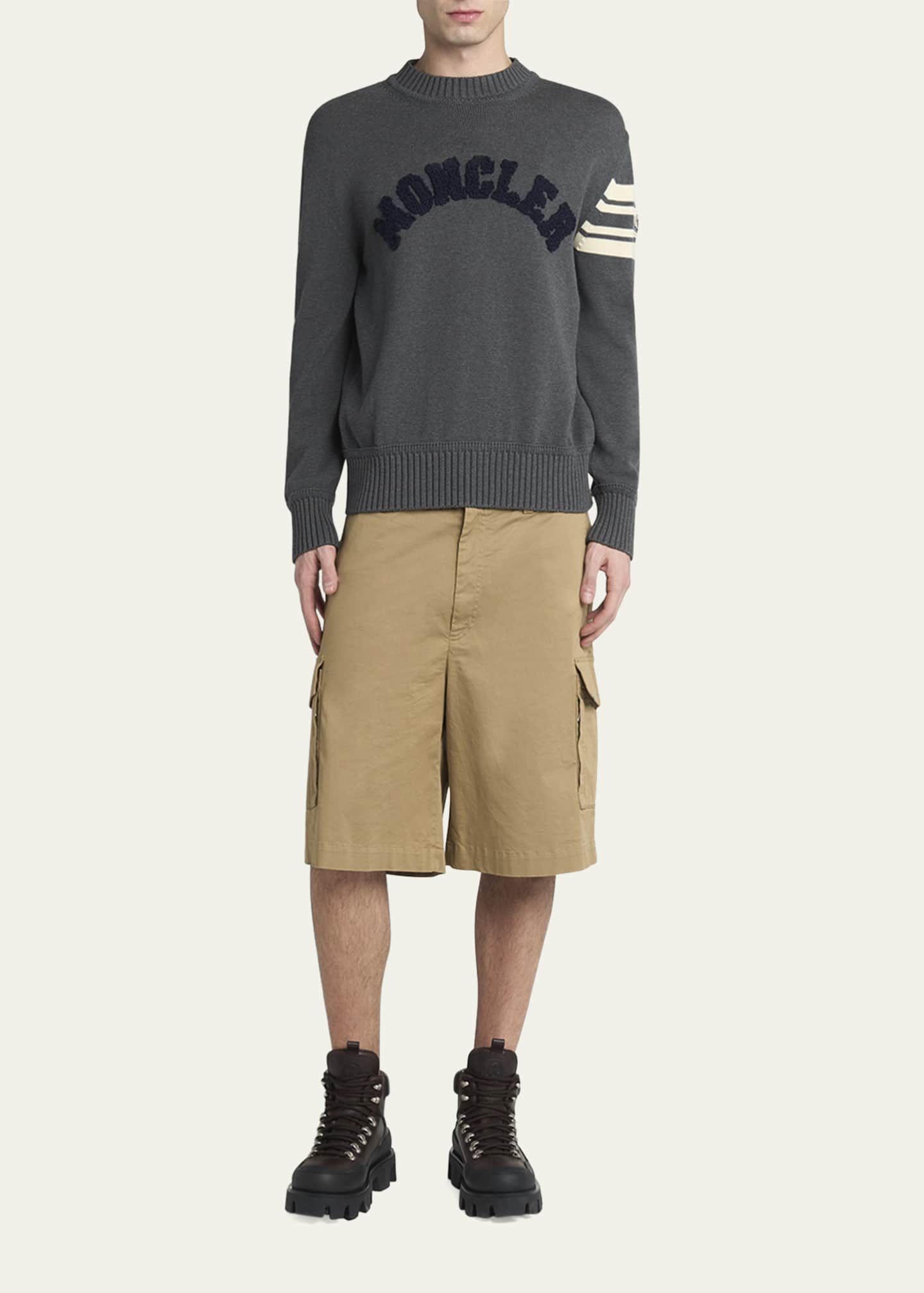 Moncler Men's Curved Logo Knit Crewneck Sweater - Bergdorf Goodman