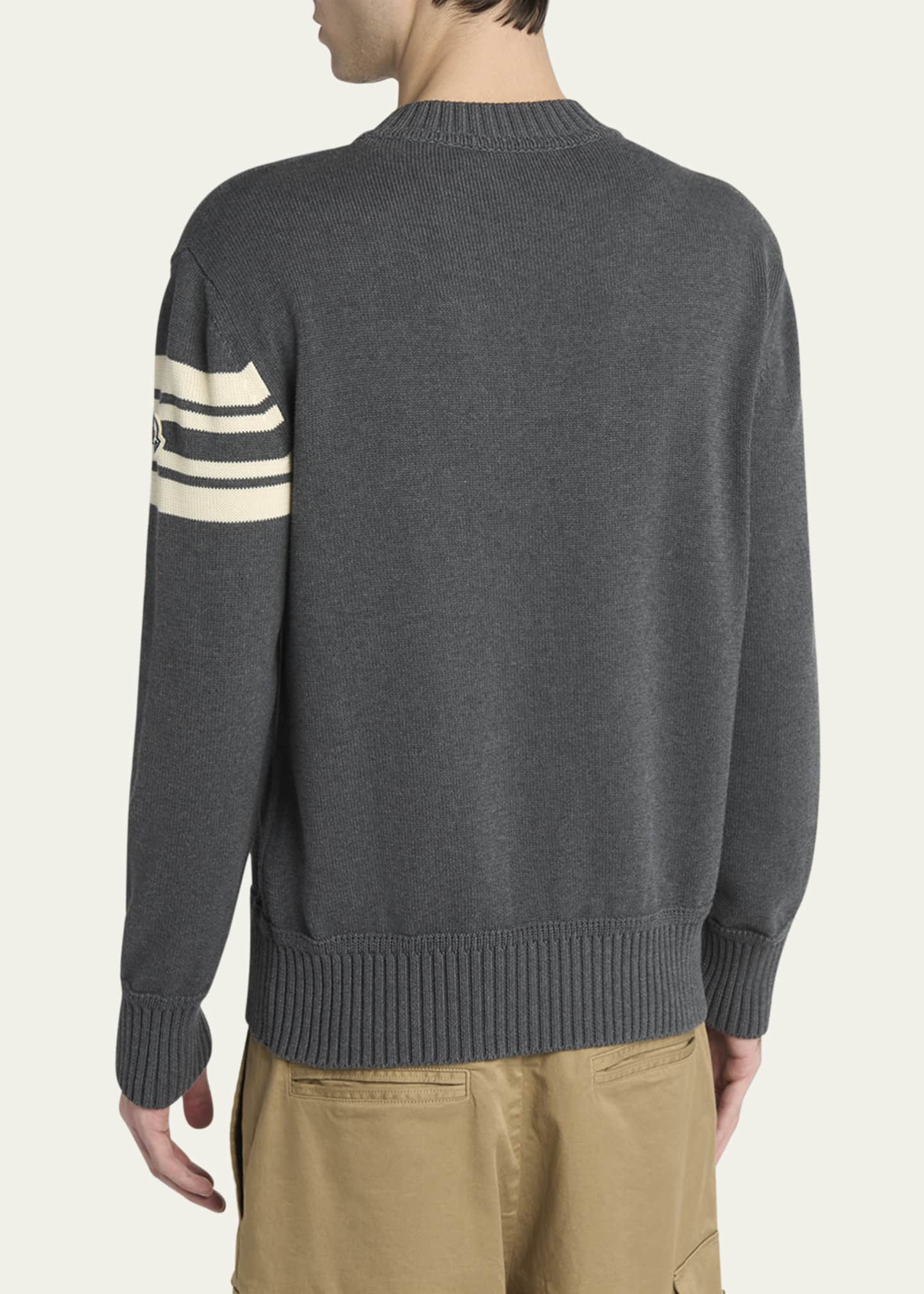 Moncler Men's Curved Logo Knit Crewneck Sweater - Bergdorf Goodman