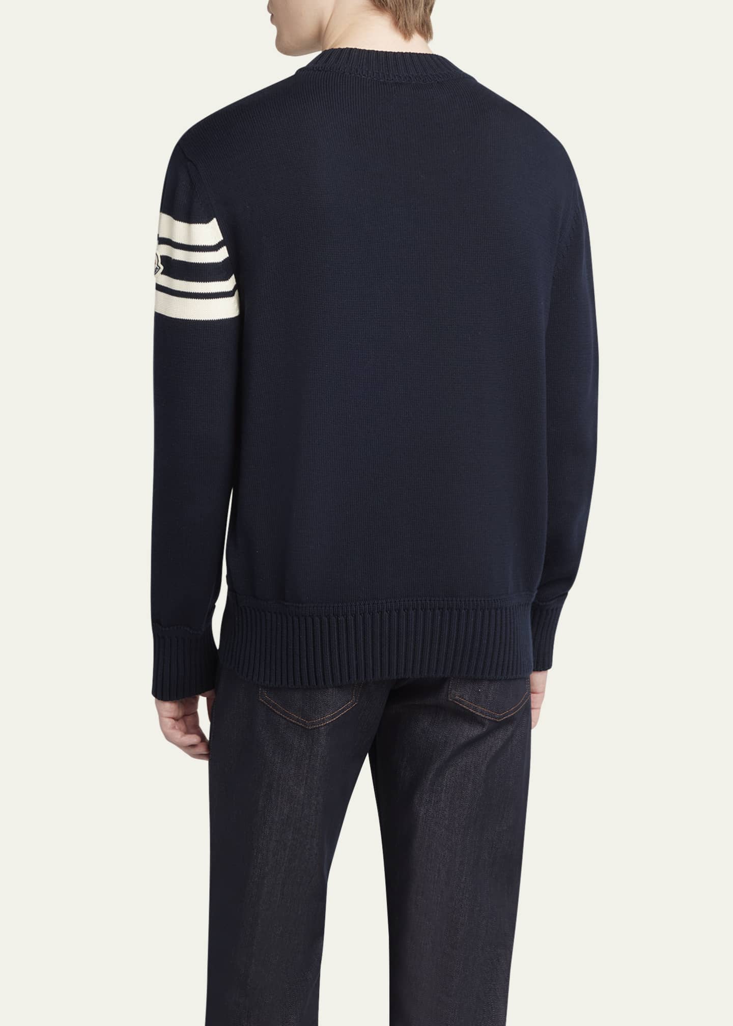 Moncler Men's Curved Logo Knit Crewneck Sweater Image 3 of 5