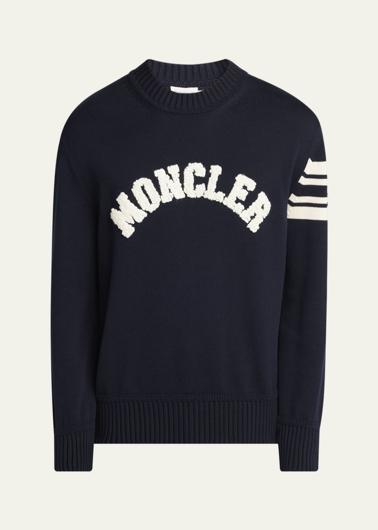 Moncler Men's Curved Logo Knit Crewneck Sweater Image 1 of 5