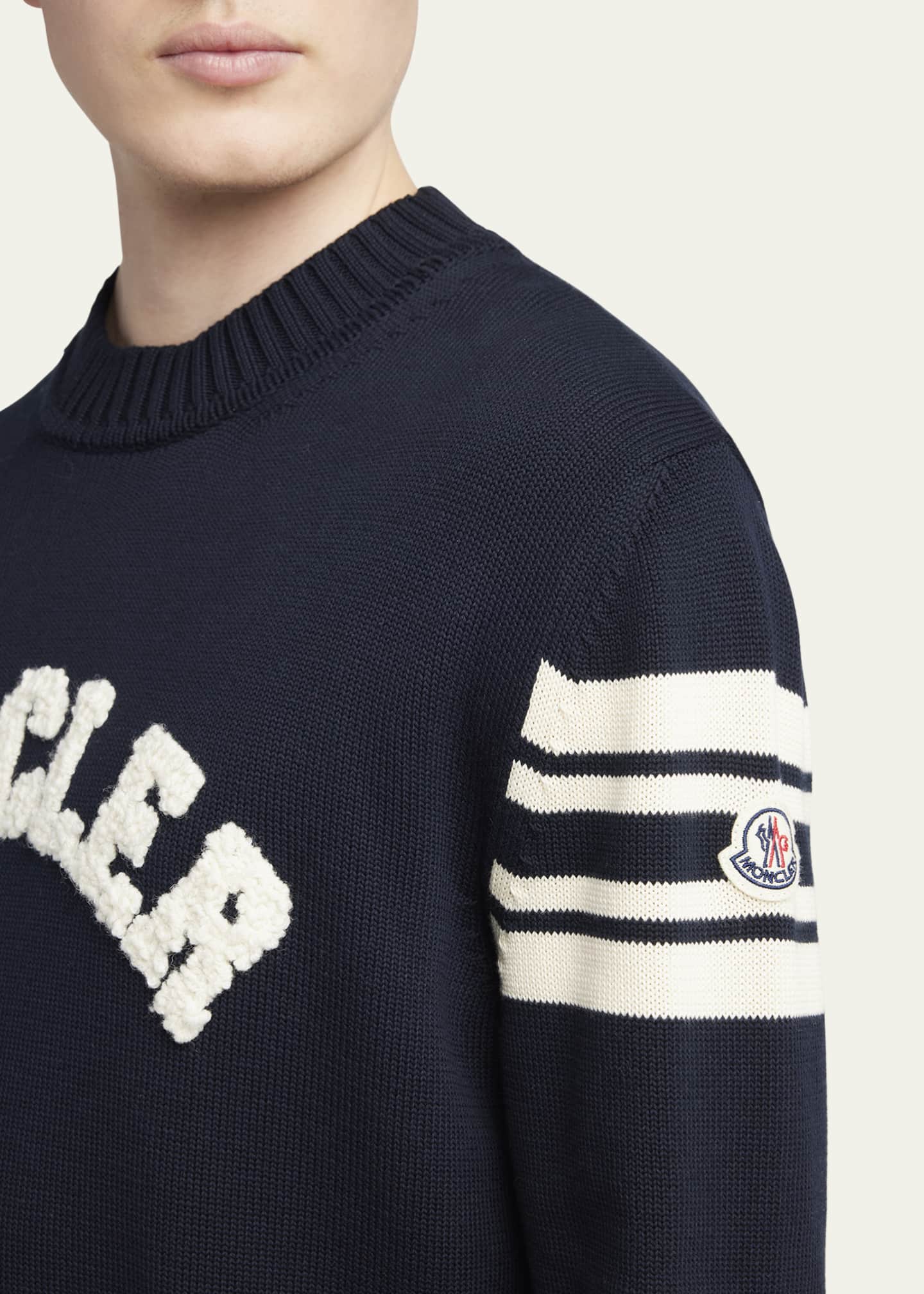 Moncler Men's Curved Logo Knit Crewneck Sweater Image 5 of 5