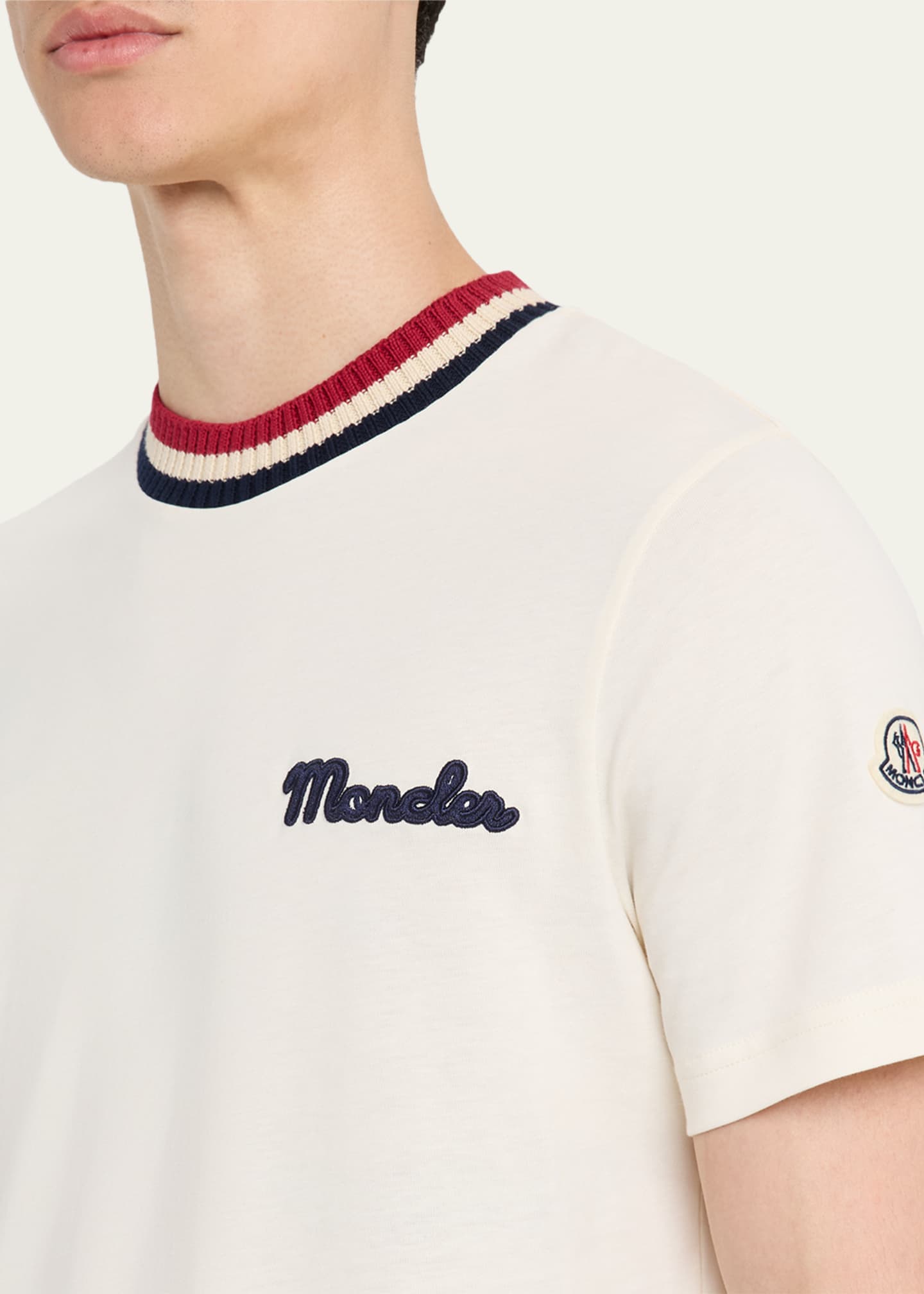 Moncler Men's Jersey Stripe-Ribbed Crewneck T-Shirt - Bergdorf Goodman