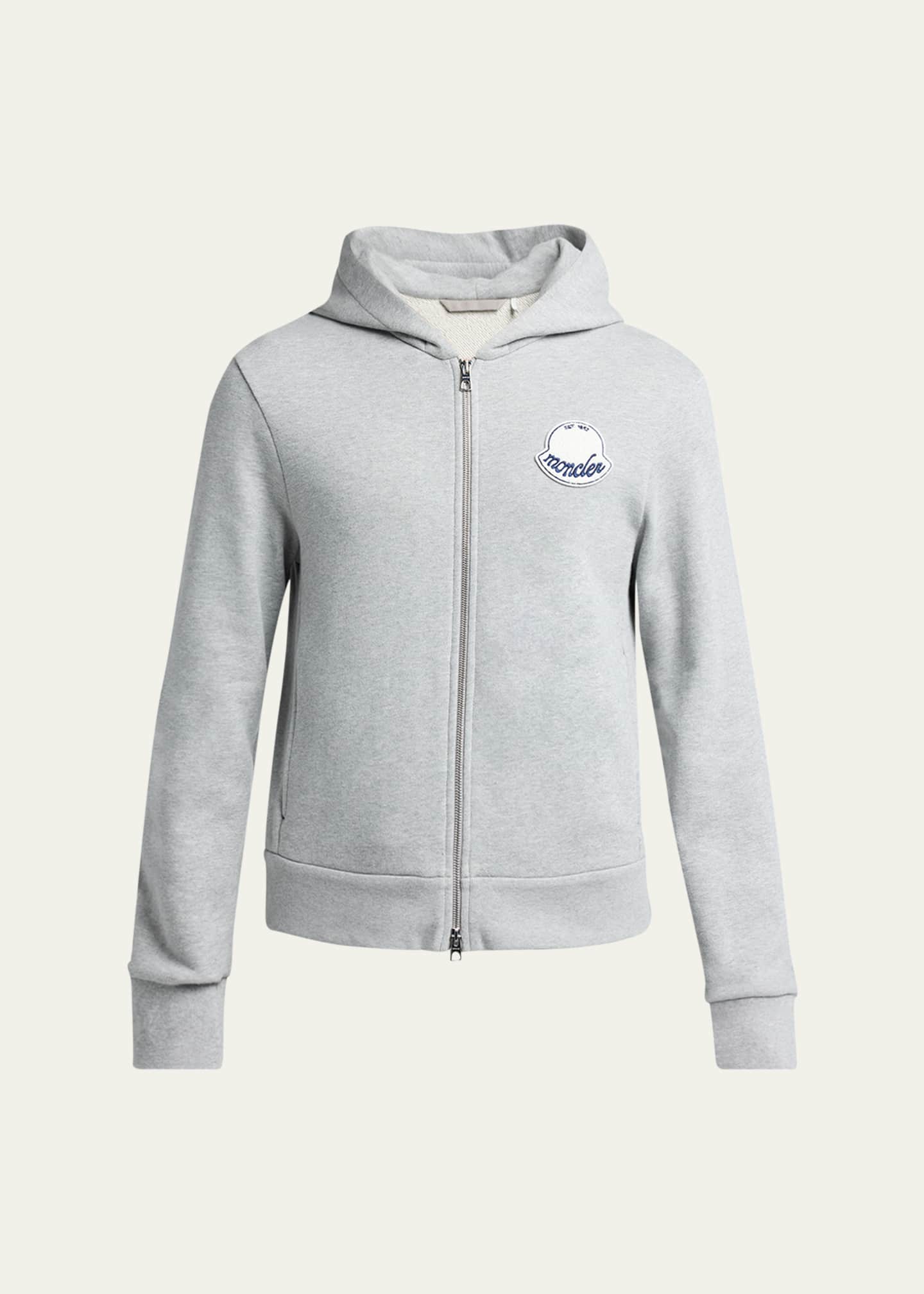 Moncler Men's Chenille-Logo Full-Zip Hoodie - Bergdorf Goodman