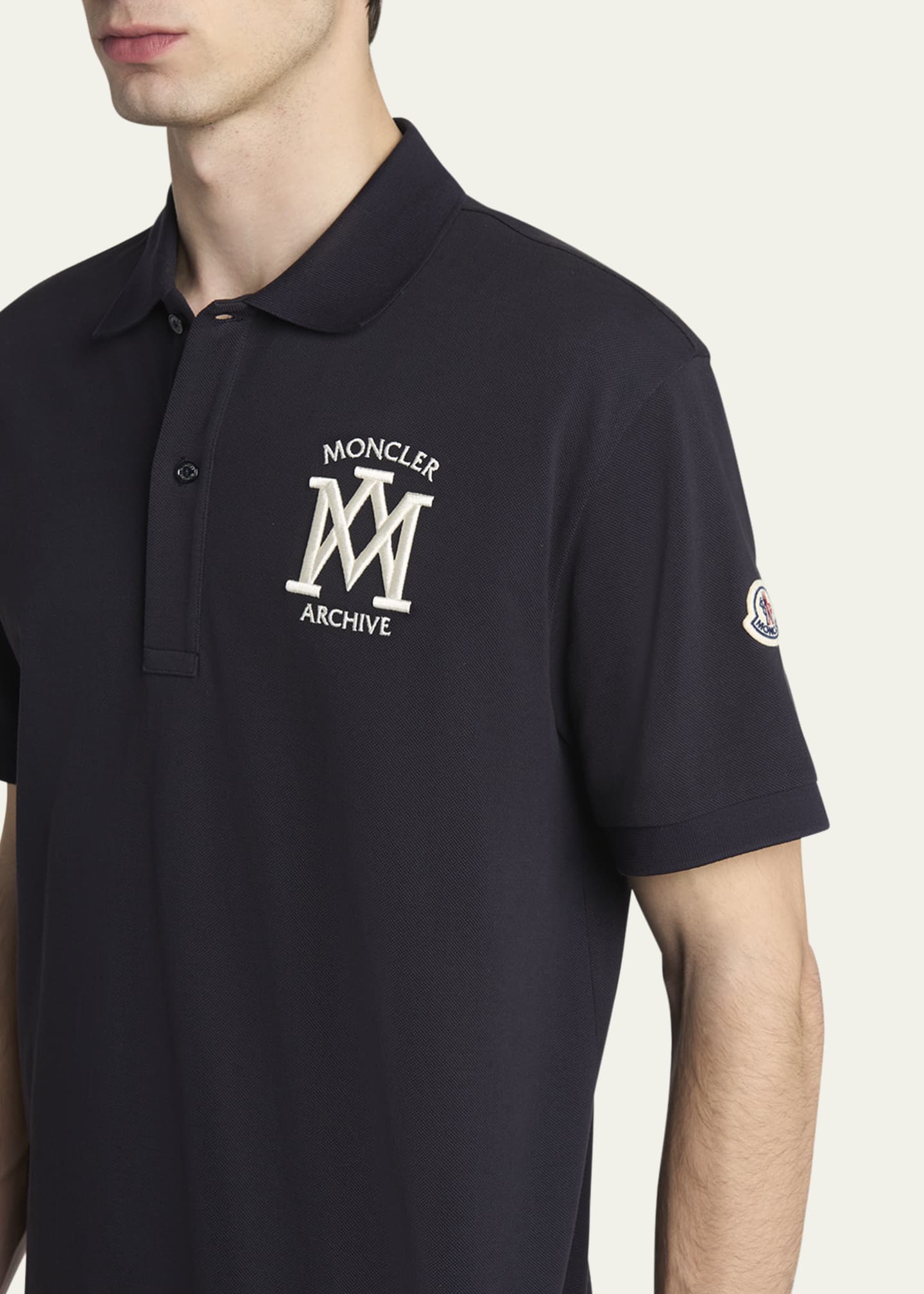 Moncler Men's Cotton Archive Logo Polo Shirt - Bergdorf Goodman