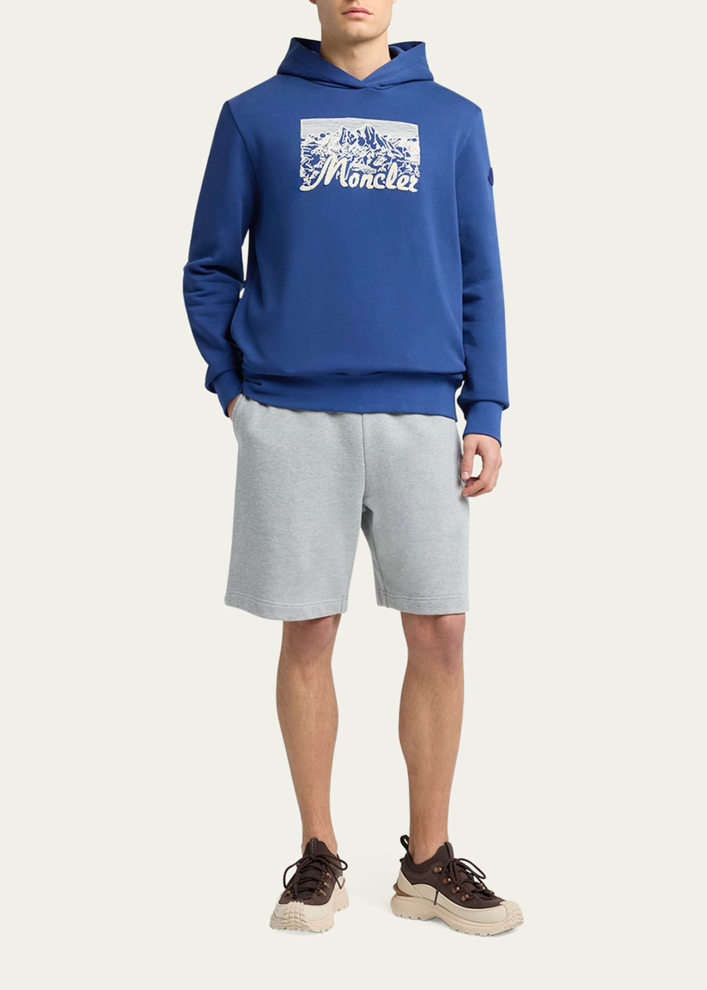 MONCLER パーカー フーディ ロゴ ドローコード ブルー M Moncler Men's Chenille Mountain Logo Hoodie - Bergdorf Goodman