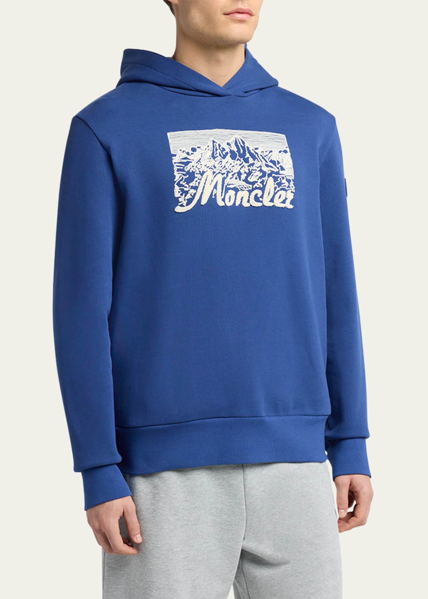 Moncler Men's Chenille Mountain Logo Hoodie - Bergdorf Goodman
