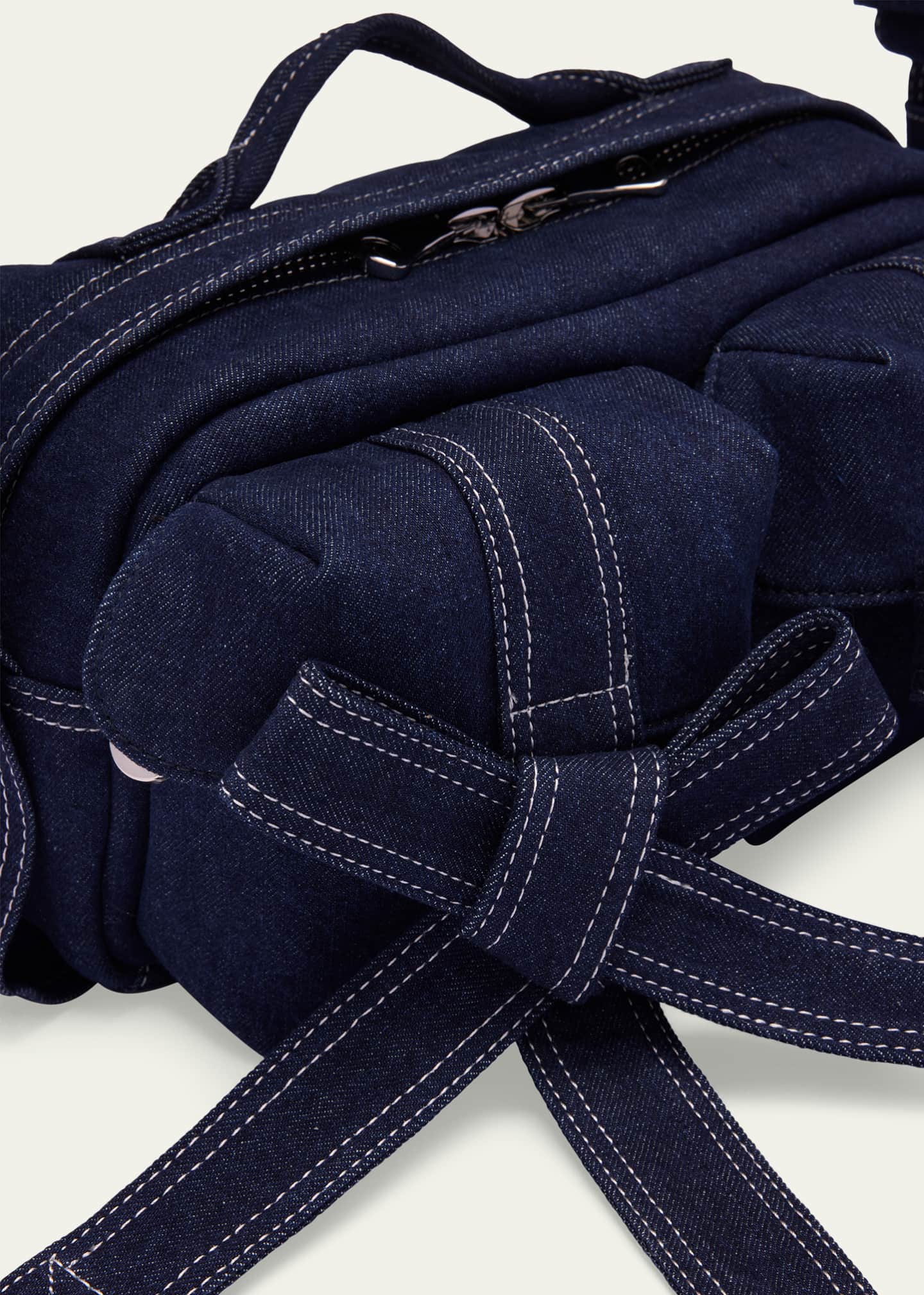 Classic Pearly-Embellished Bow Denim Crossbody Bag