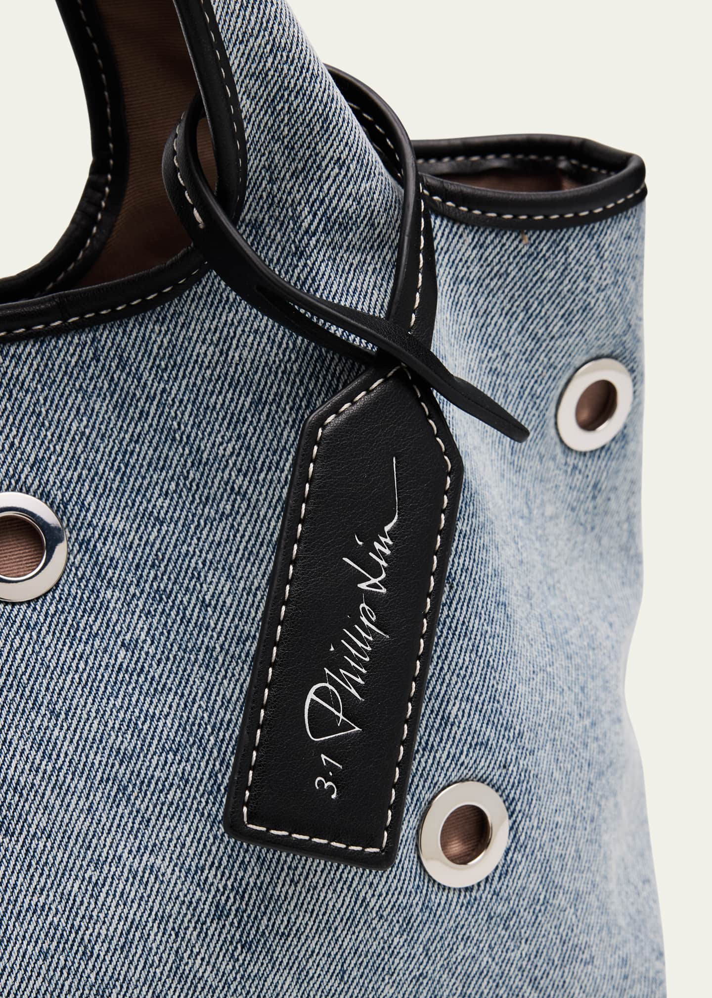 3.1 Phillip Lim Cotton Denim Mini Market Tote Bag Image 6 of 6