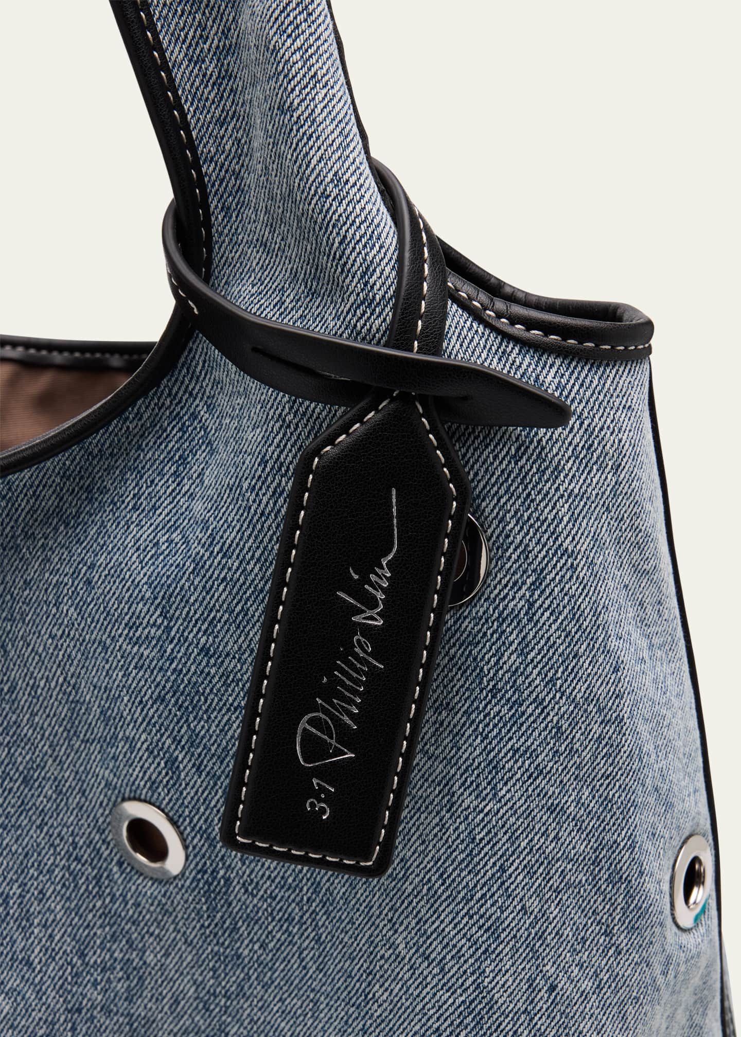 3.1 Phillip Lim Cotton Denim Market Tote Bag Image 6 of 6