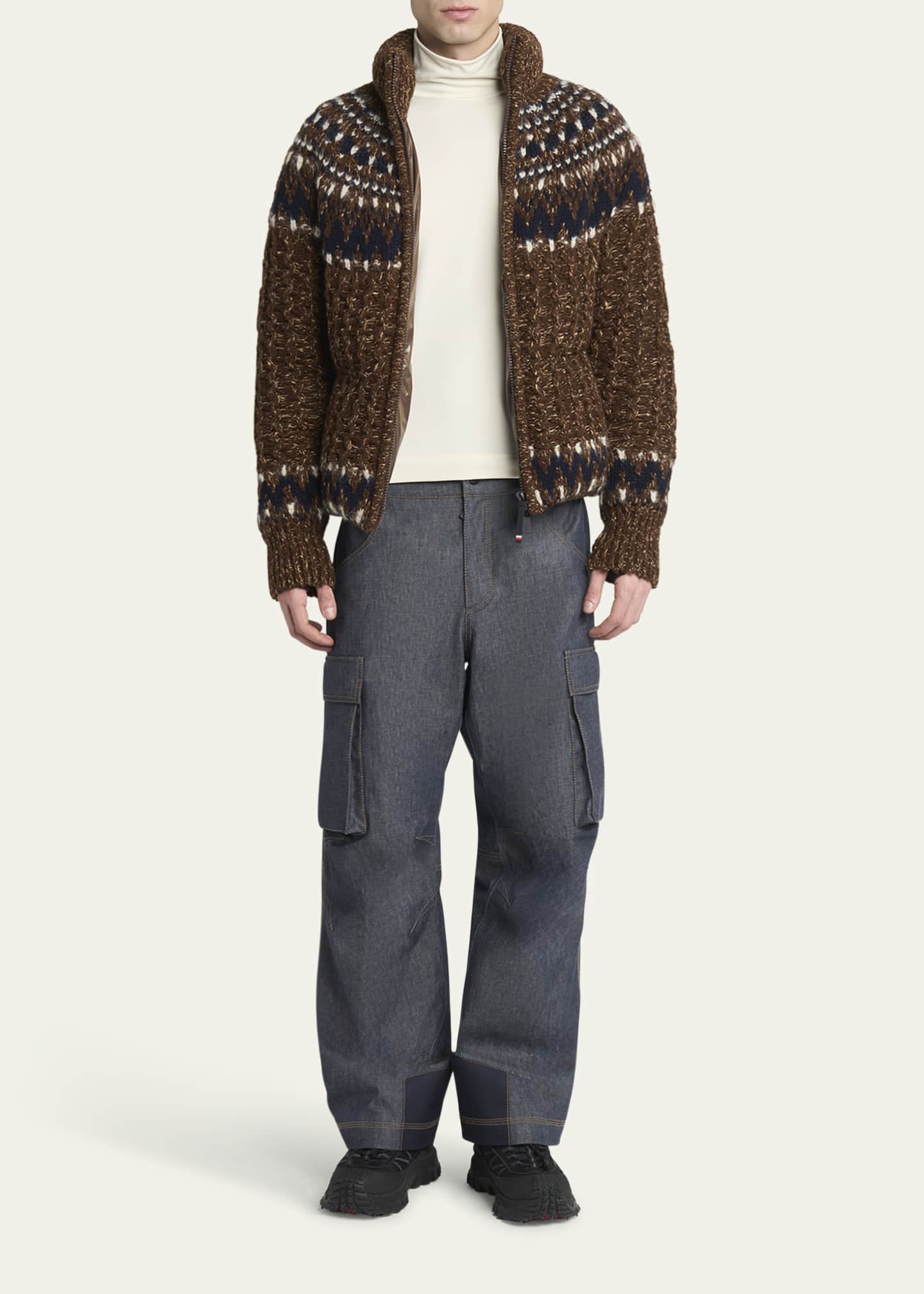 Moncler Grenoble Men's Multi Fair Isle Wool Padded Knit Puffer