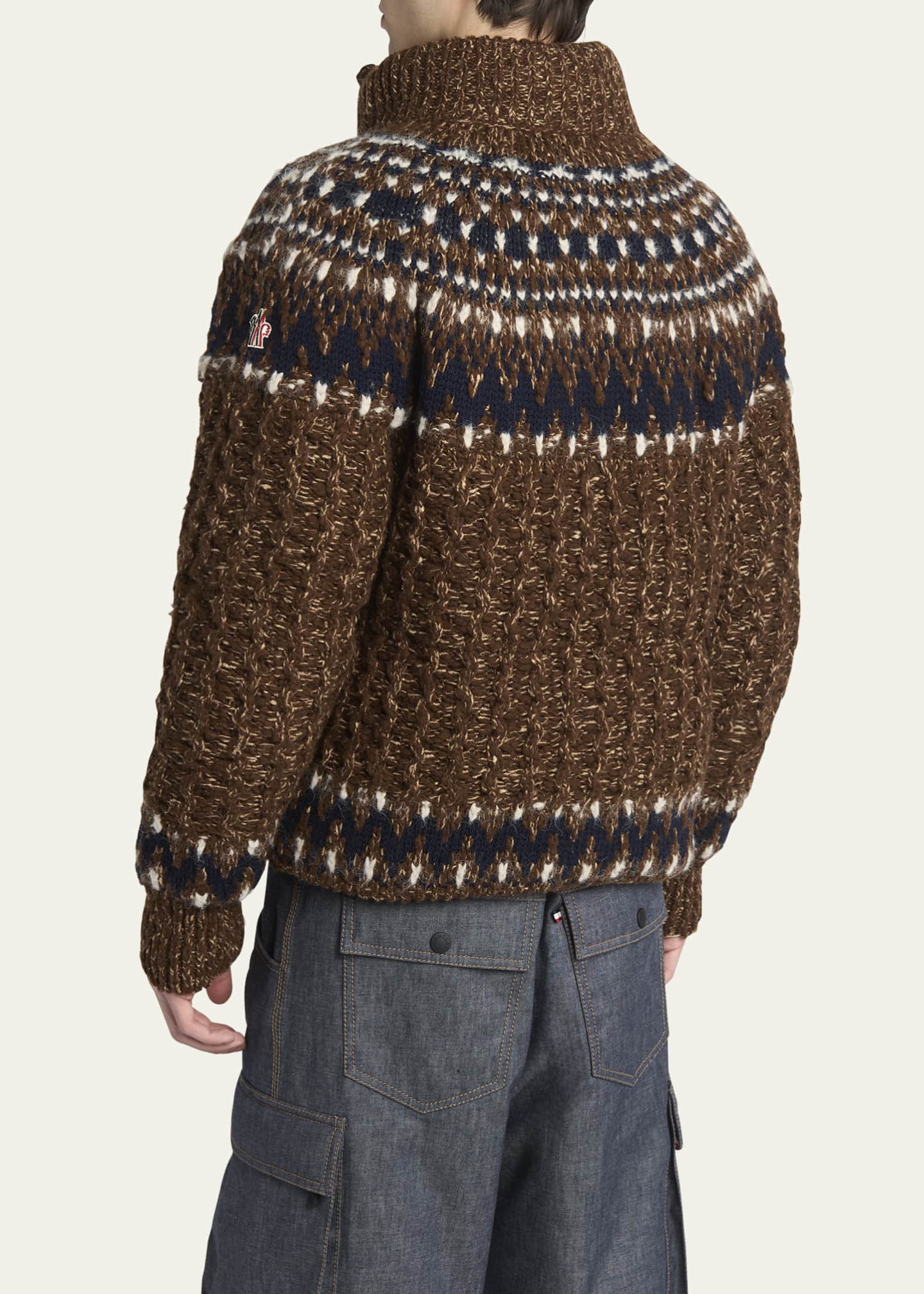 Moncler Grenoble Men's Multi Fair Isle Wool Padded Knit Puffer