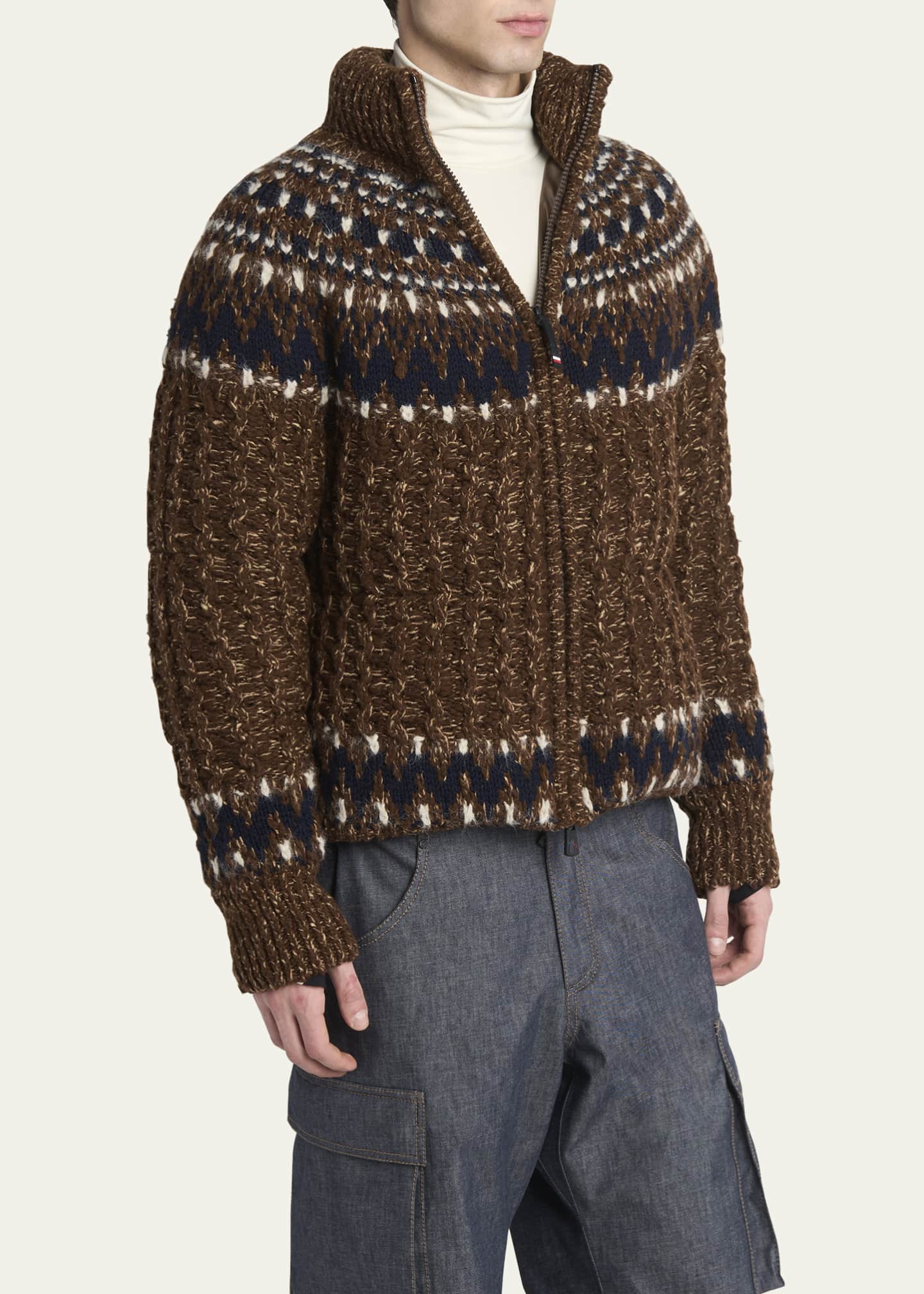 Moncler Grenoble Men's Multi Fair Isle Wool Padded Knit Puffer