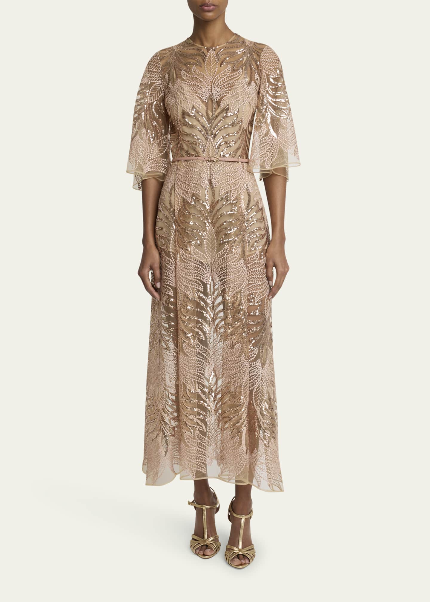 Elie Saab Sequin Embroidered Tulle Midi Dress Image 2 of 5