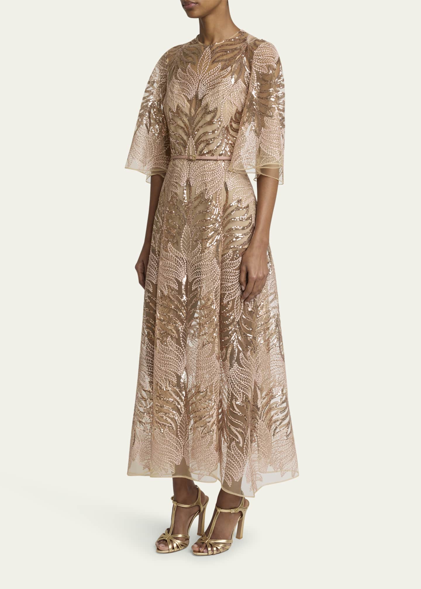 Elie Saab Sequin Embroidered Tulle Midi Dress Image 4 of 5