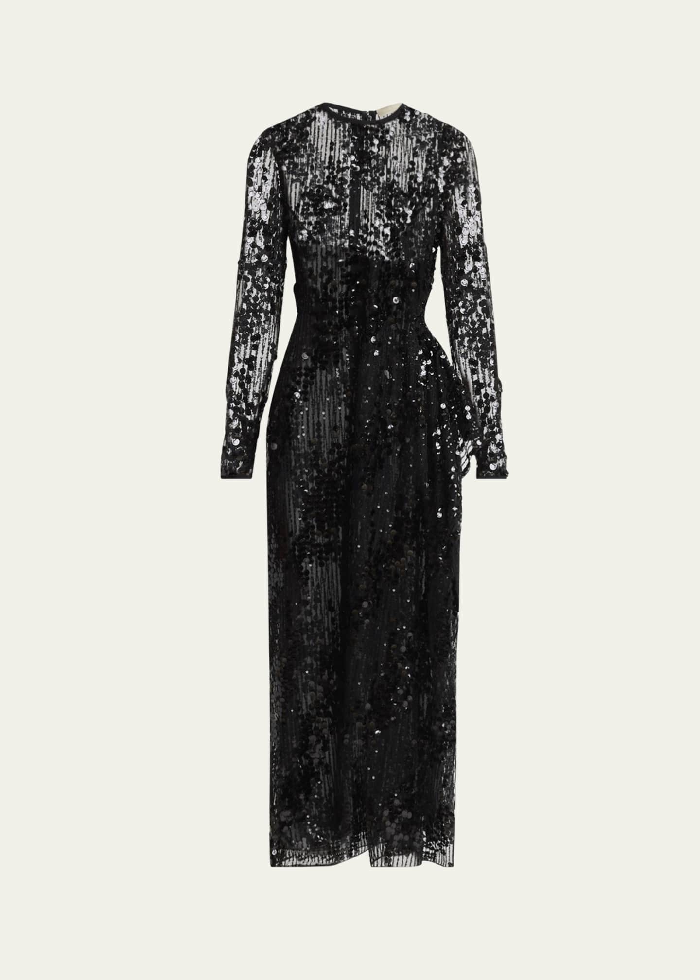 Elie Saab Sequined Long-Sleeve Midi Dress Image 1 of 5