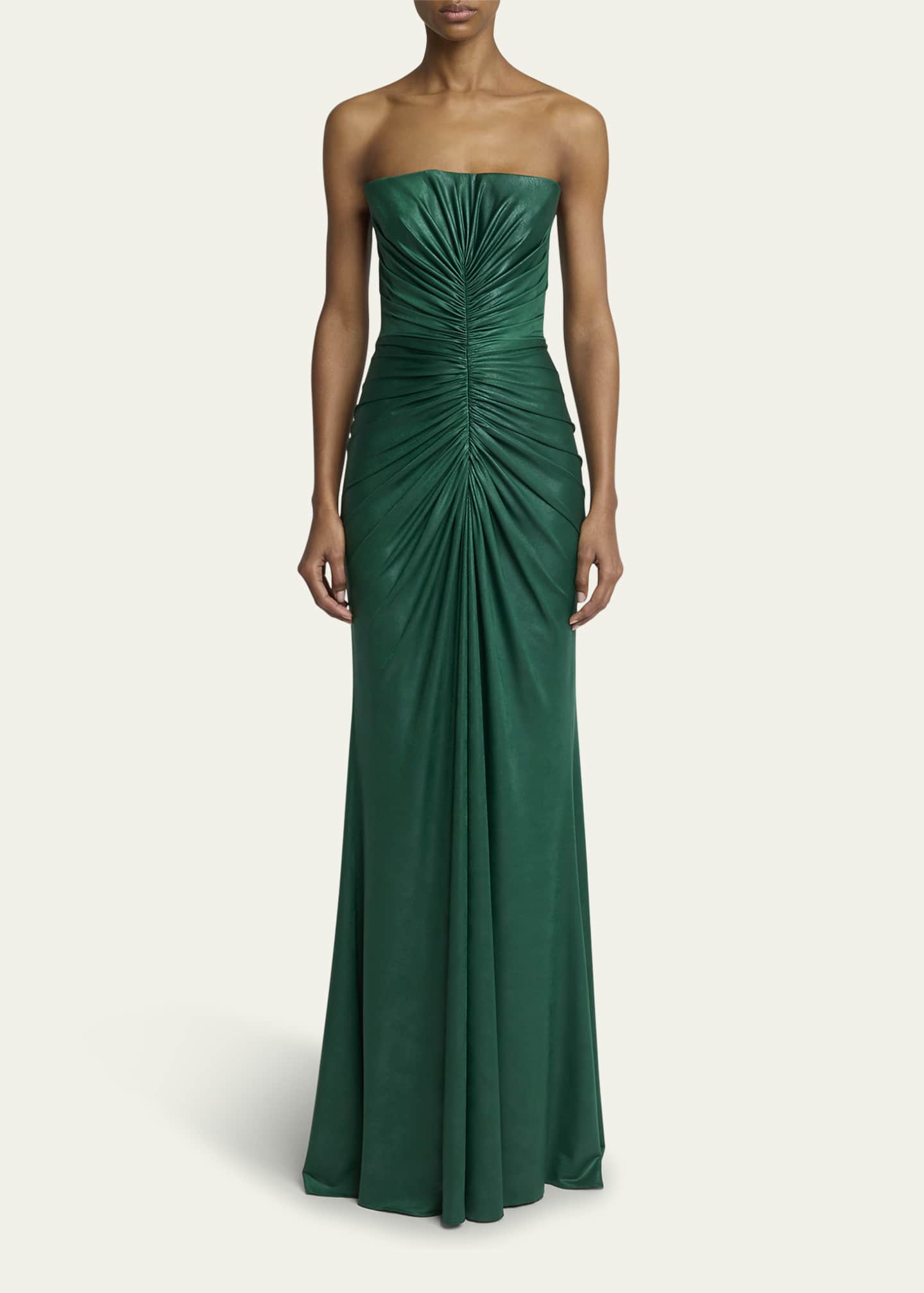 Elie Saab Strapless Ruched Coated Jersey Gown Image 2 of 5