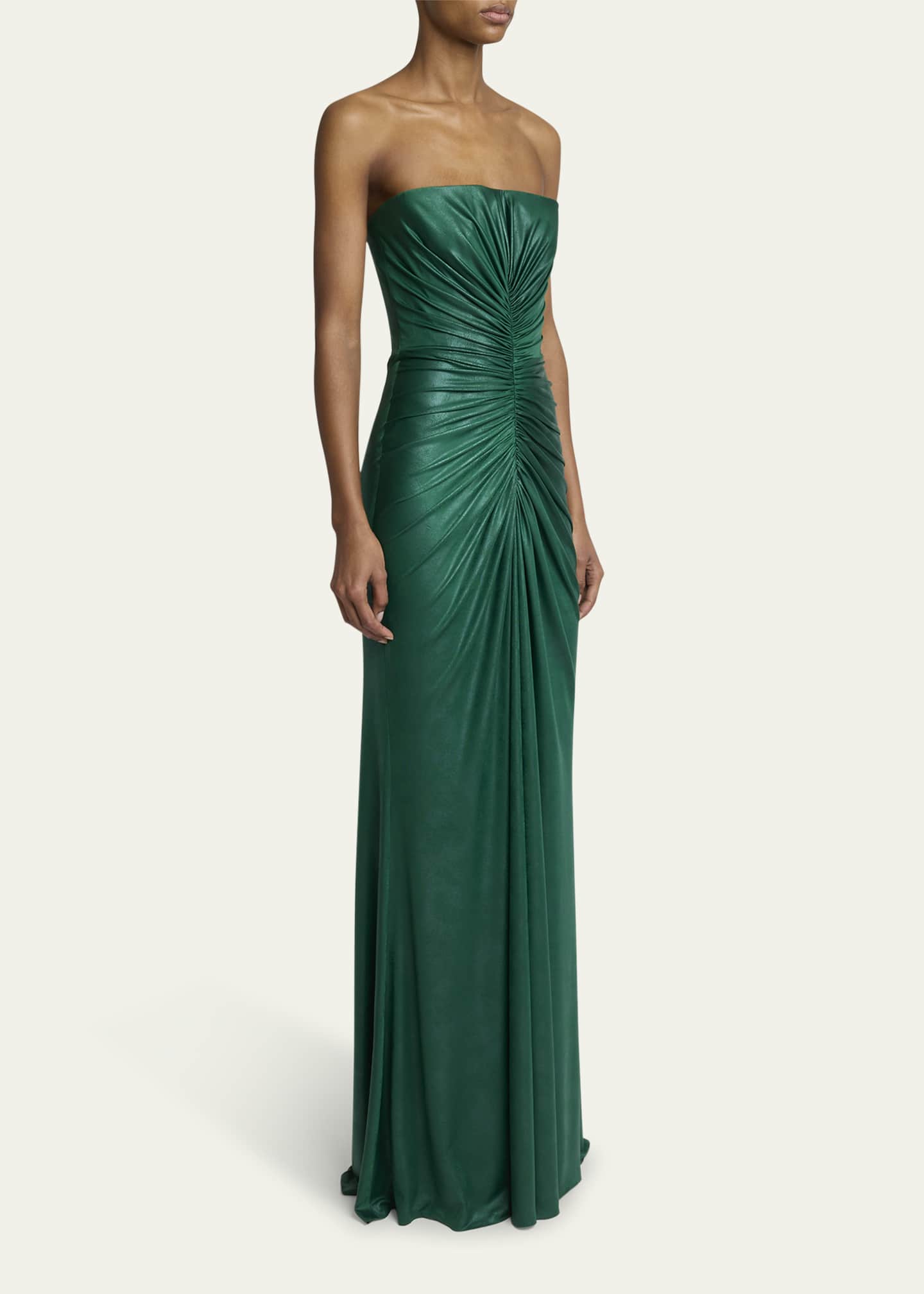 Elie Saab Strapless Ruched Coated Jersey Gown Image 4 of 5