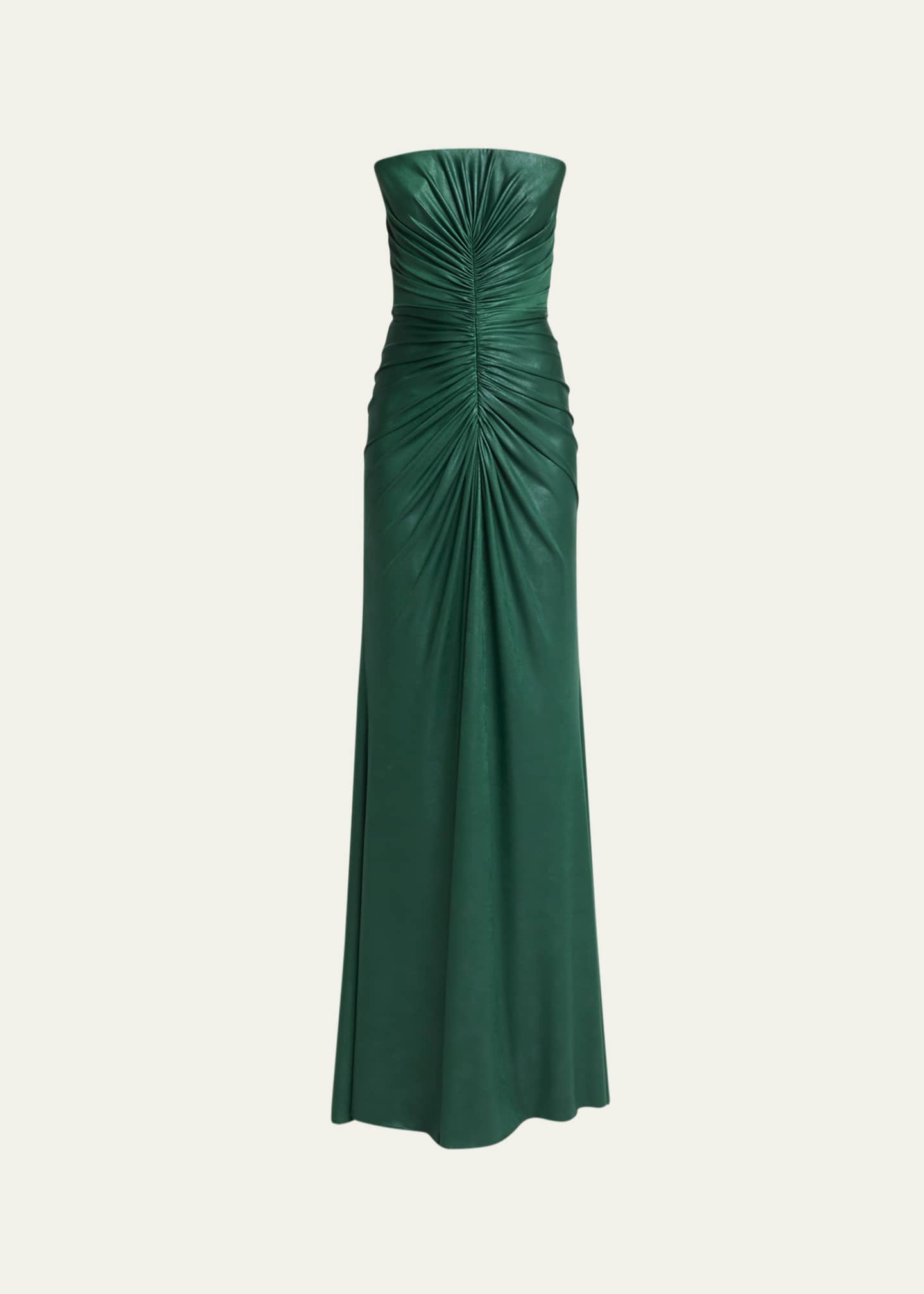 Elie Saab Strapless Ruched Coated Jersey Gown Image 1 of 5
