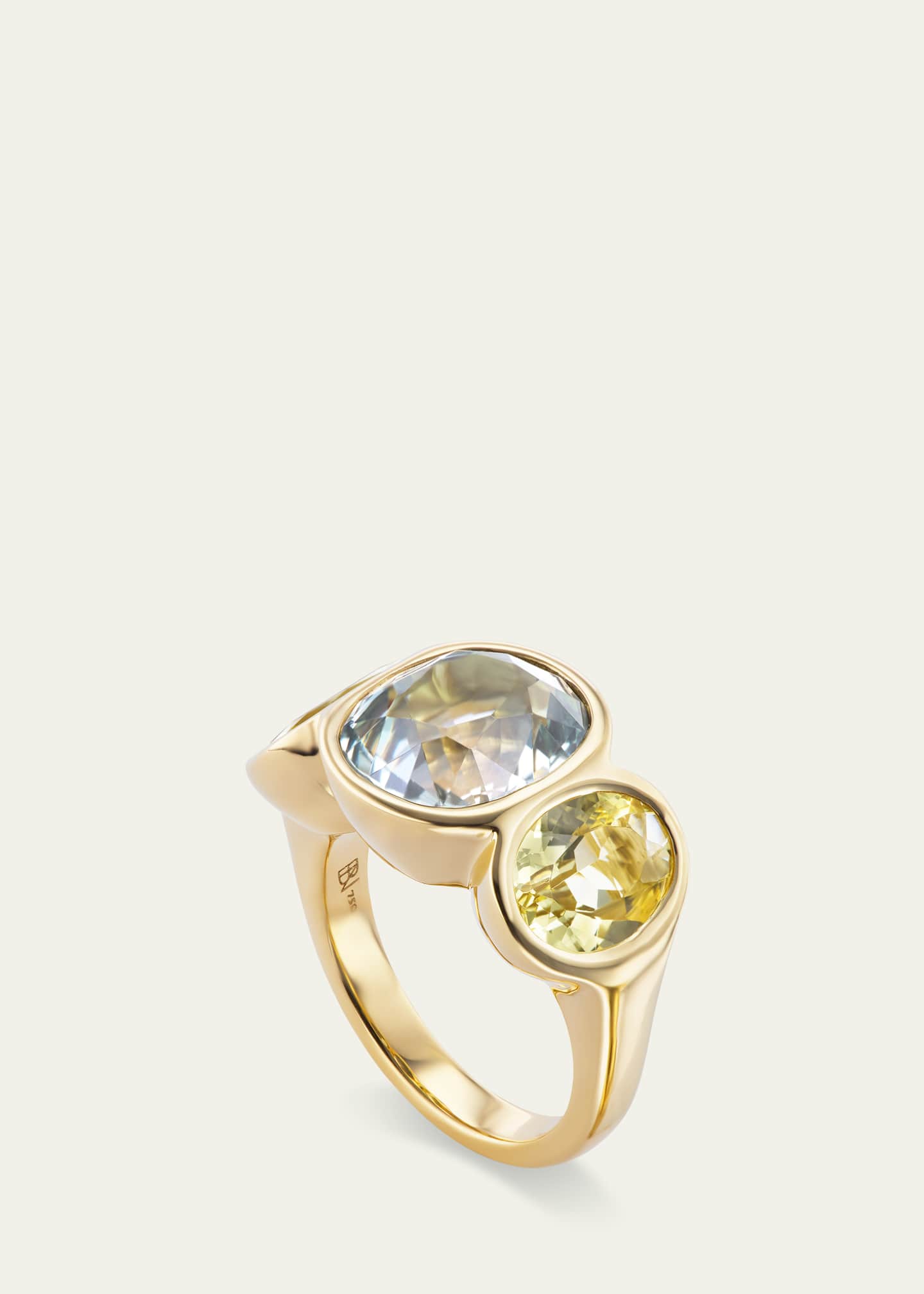 Brent Neale One of a Kind 18K Three Stone Ring with Tourmaline Center and Yellow Beryl Sides Image 2 of 2