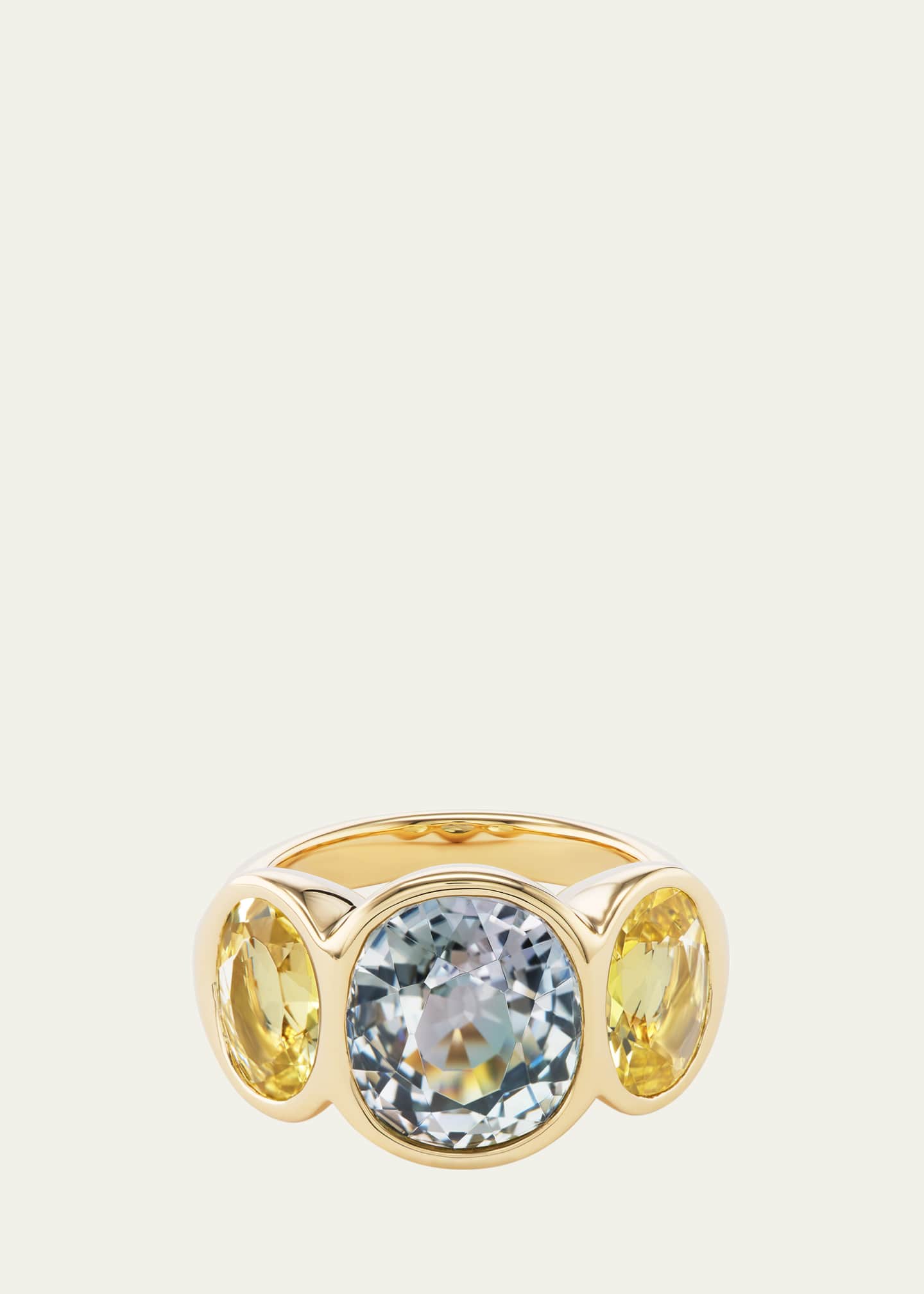 Brent Neale One of a Kind 18K Three Stone Ring with Tourmaline Center and Yellow Beryl Sides Image 1 of 2