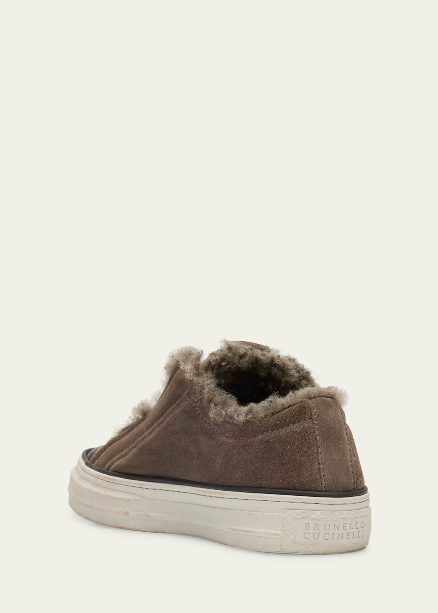 Monili Detail Shearling-Lined Slip-On Sneakers