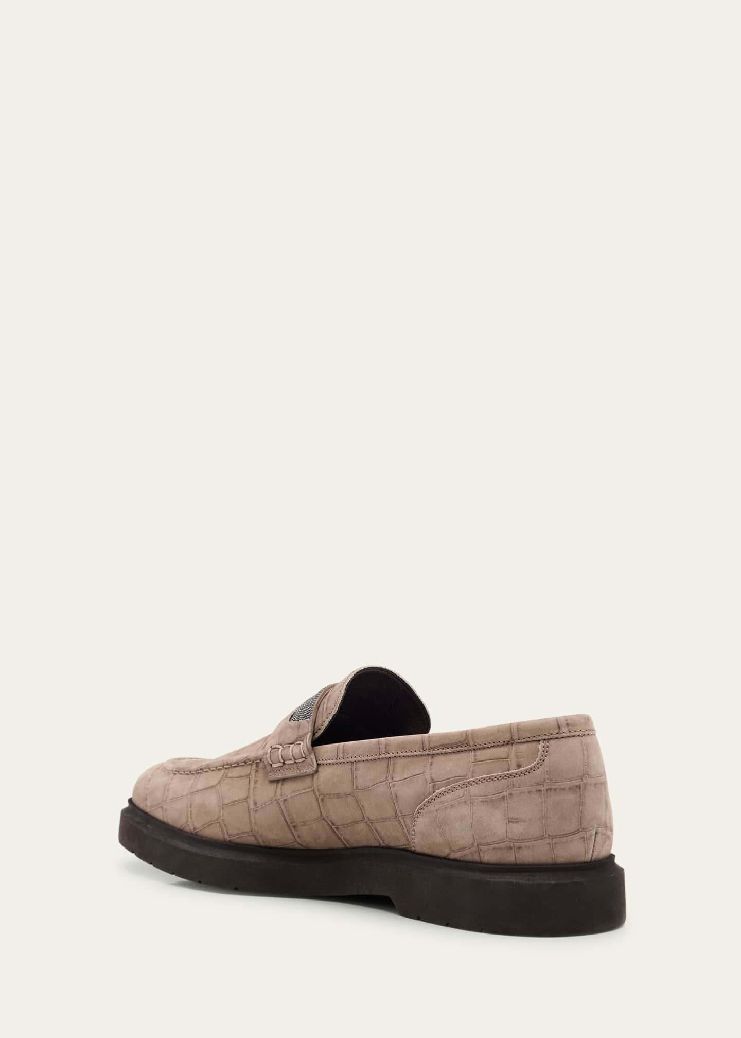 Brunello Cucinelli Croc-Embossed Suede Monili Penny Loafers Image 2 of 4