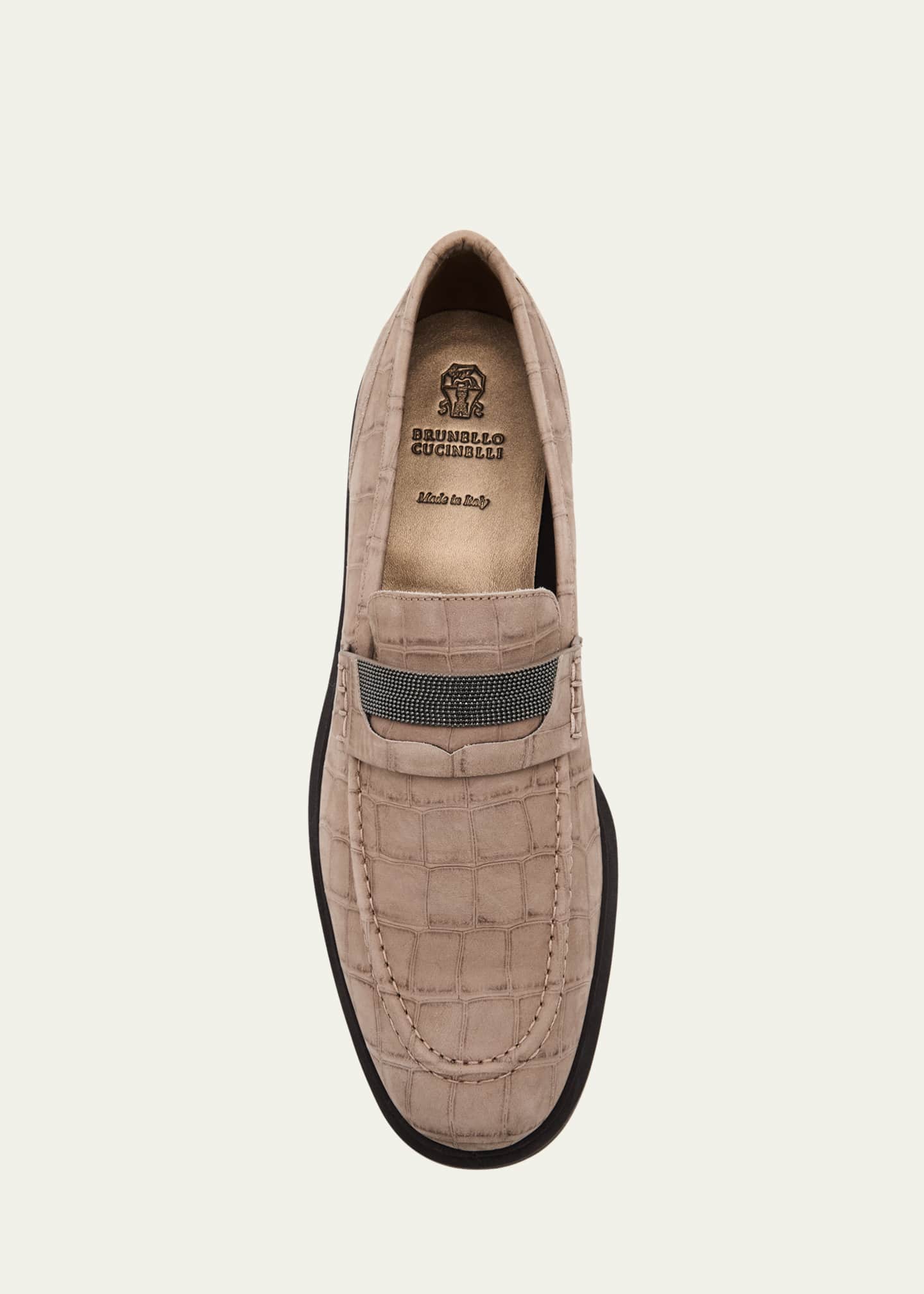 Brunello Cucinelli Croc-Embossed Suede Monili Penny Loafers Image 4 of 4