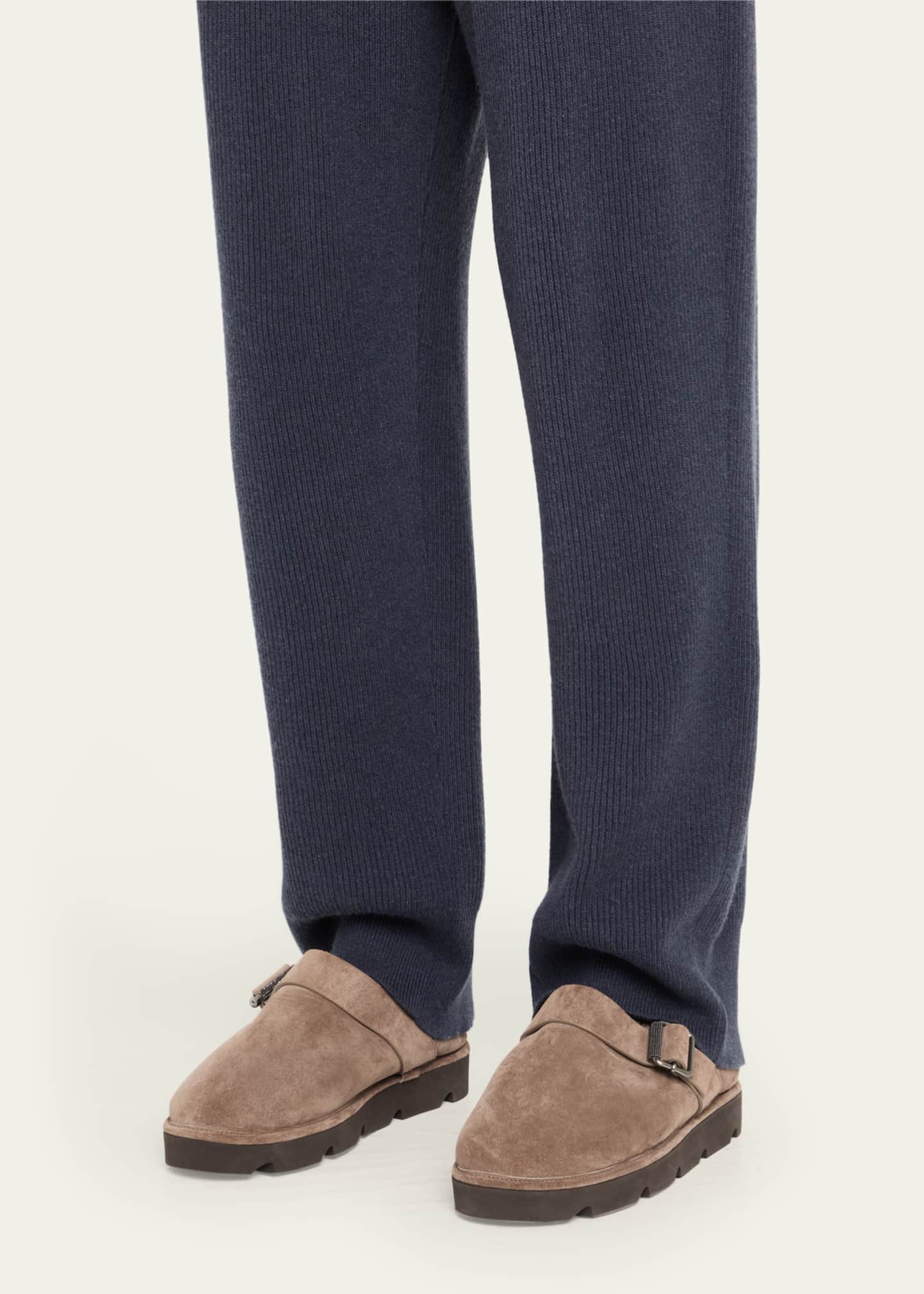Brunello Cucinelli Shiny Detail Shearling-Lined Suede Mules Image 2 of 6