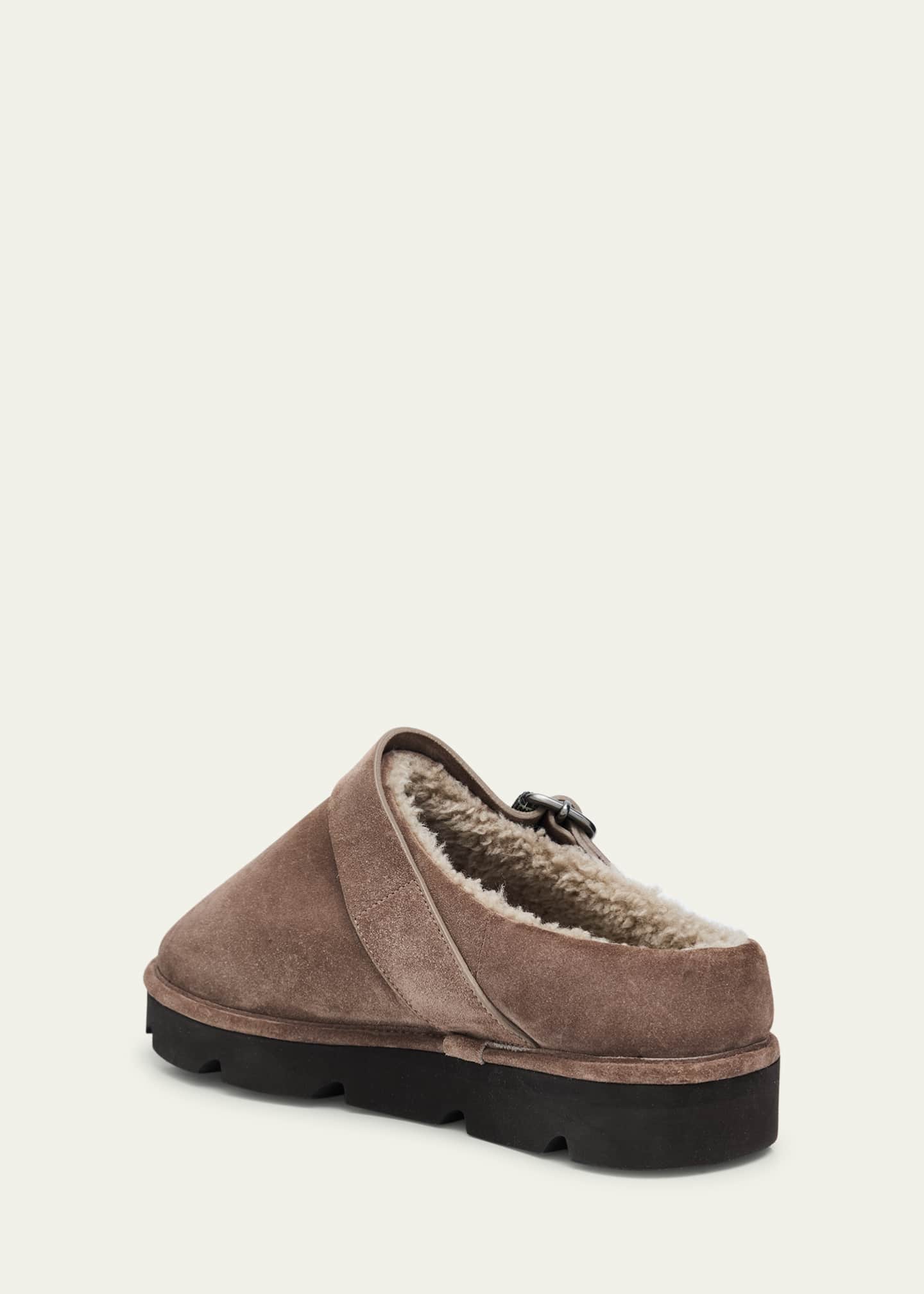 Brunello Cucinelli Shiny Detail Shearling-Lined Suede Mules Image 4 of 6