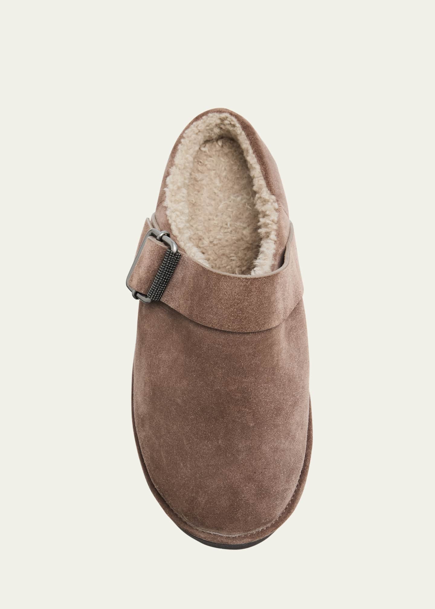 Brunello Cucinelli Shiny Detail Shearling-Lined Suede Mules Image 6 of 6