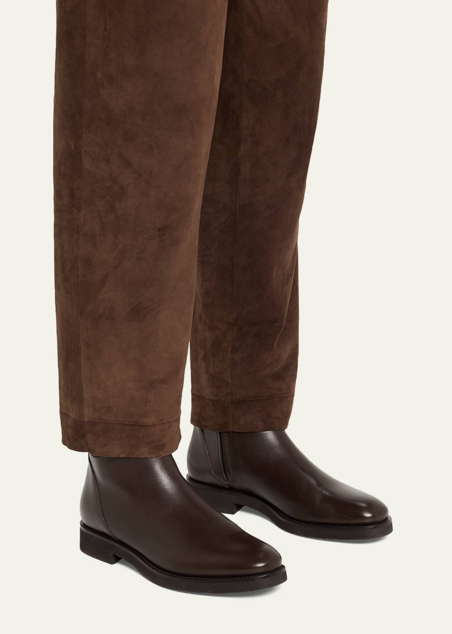 Brunello Cucinelli Leather Ankle Booties with Monili Pull Tab Image 2 of 6