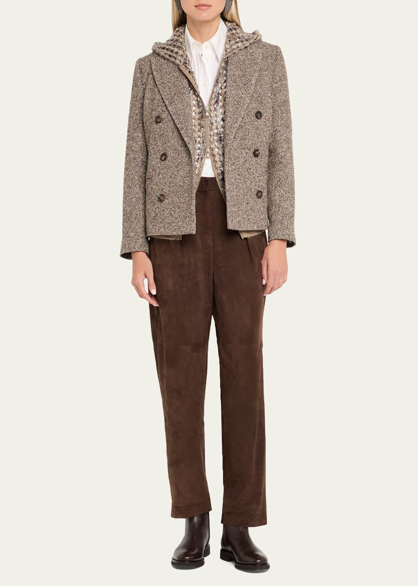 Brunello Cucinelli Leather Ankle Booties with Monili Pull Tab Image 3 of 6