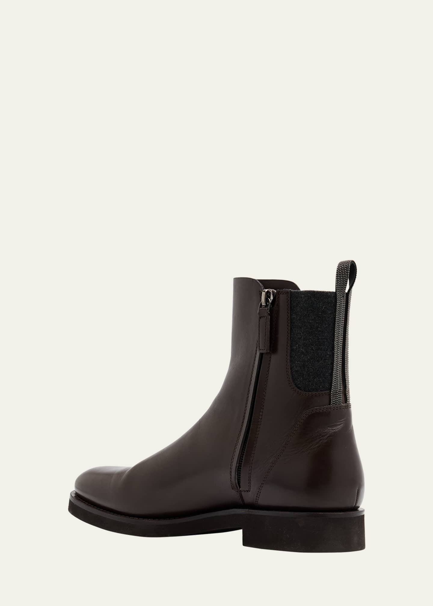 Brunello Cucinelli Leather Ankle Booties with Monili Pull Tab Image 4 of 6