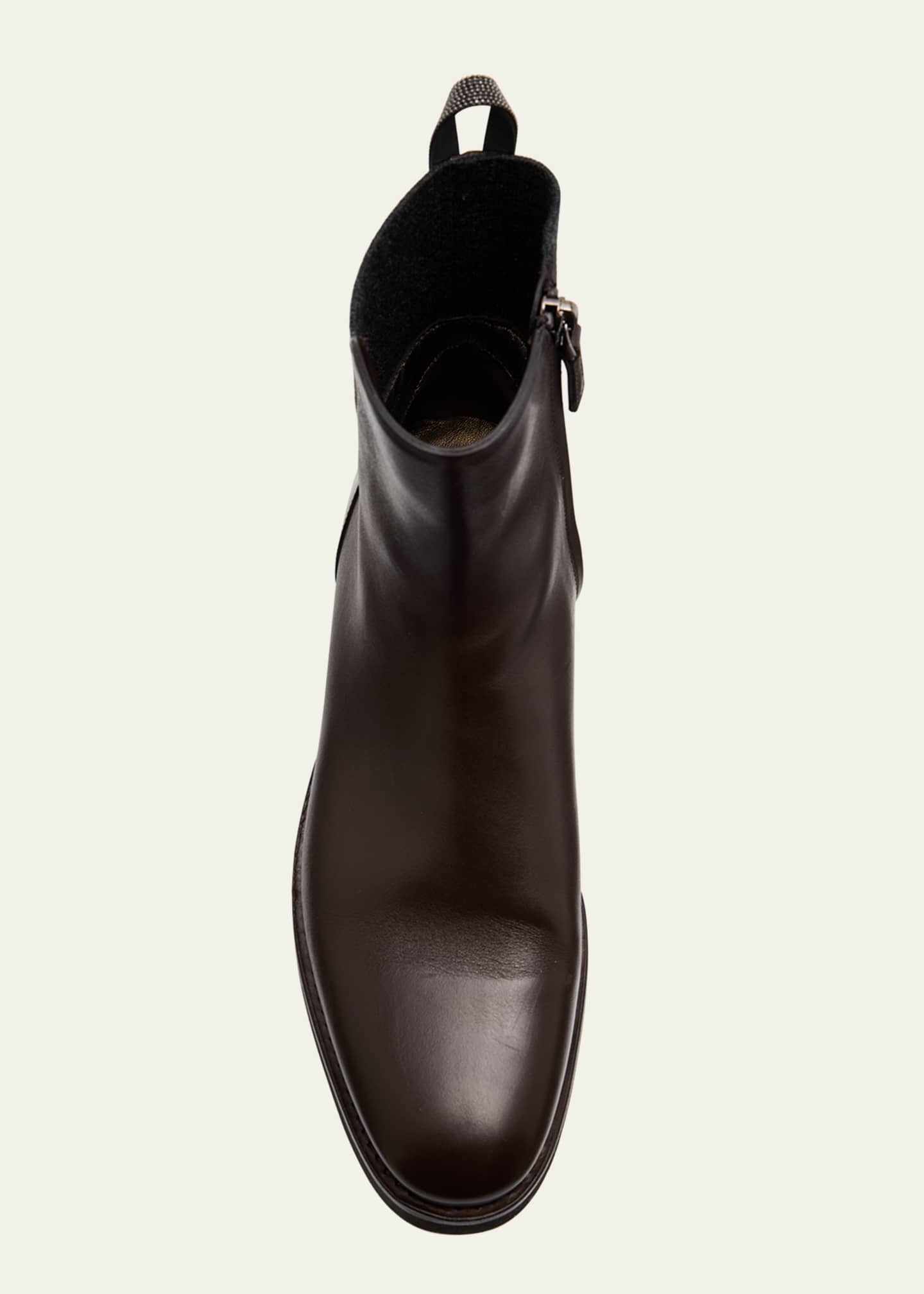 Brunello Cucinelli Leather Ankle Booties with Monili Pull Tab Image 6 of 6