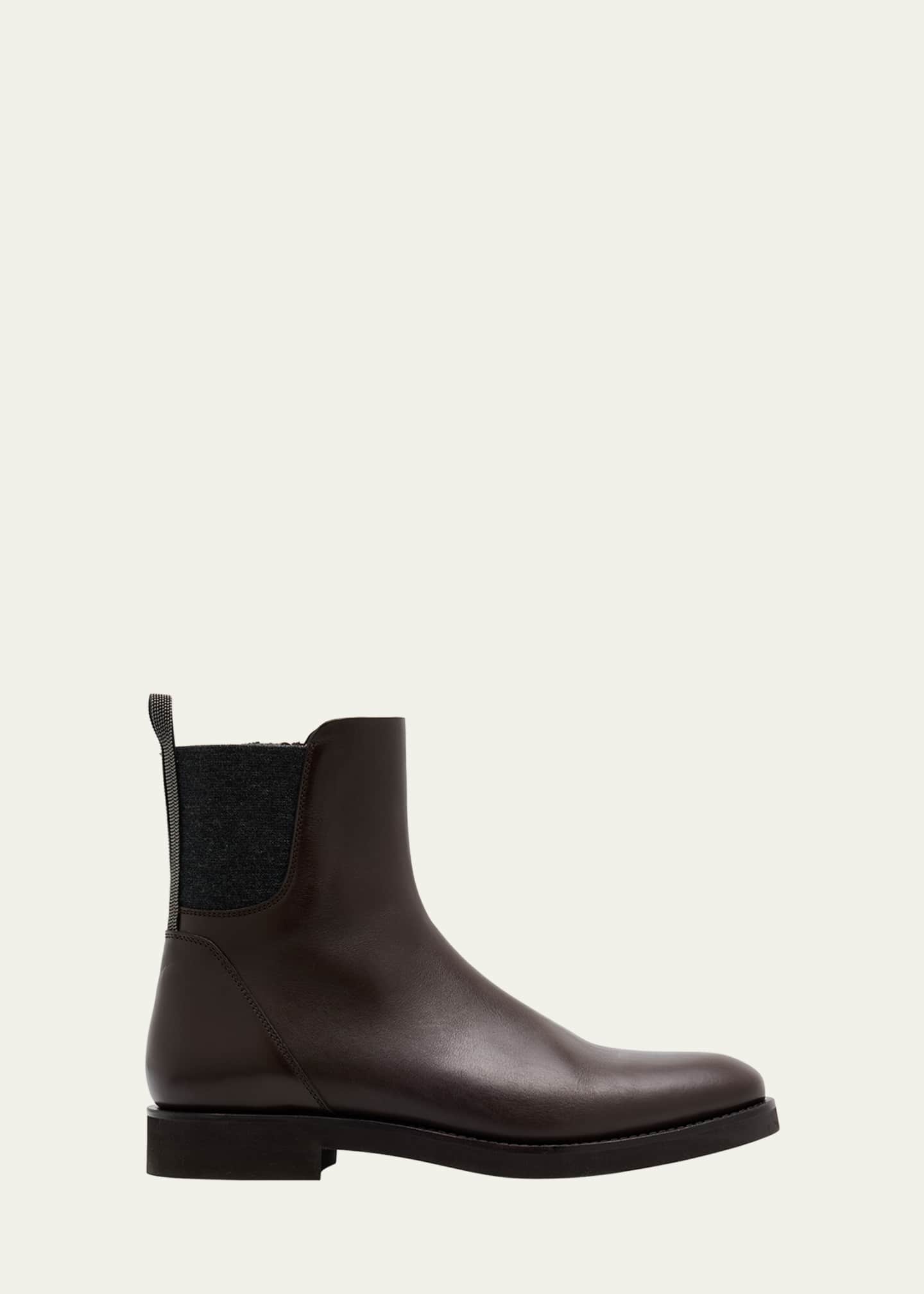 Brunello Cucinelli Leather Ankle Booties with Monili Pull Tab Image 1 of 6