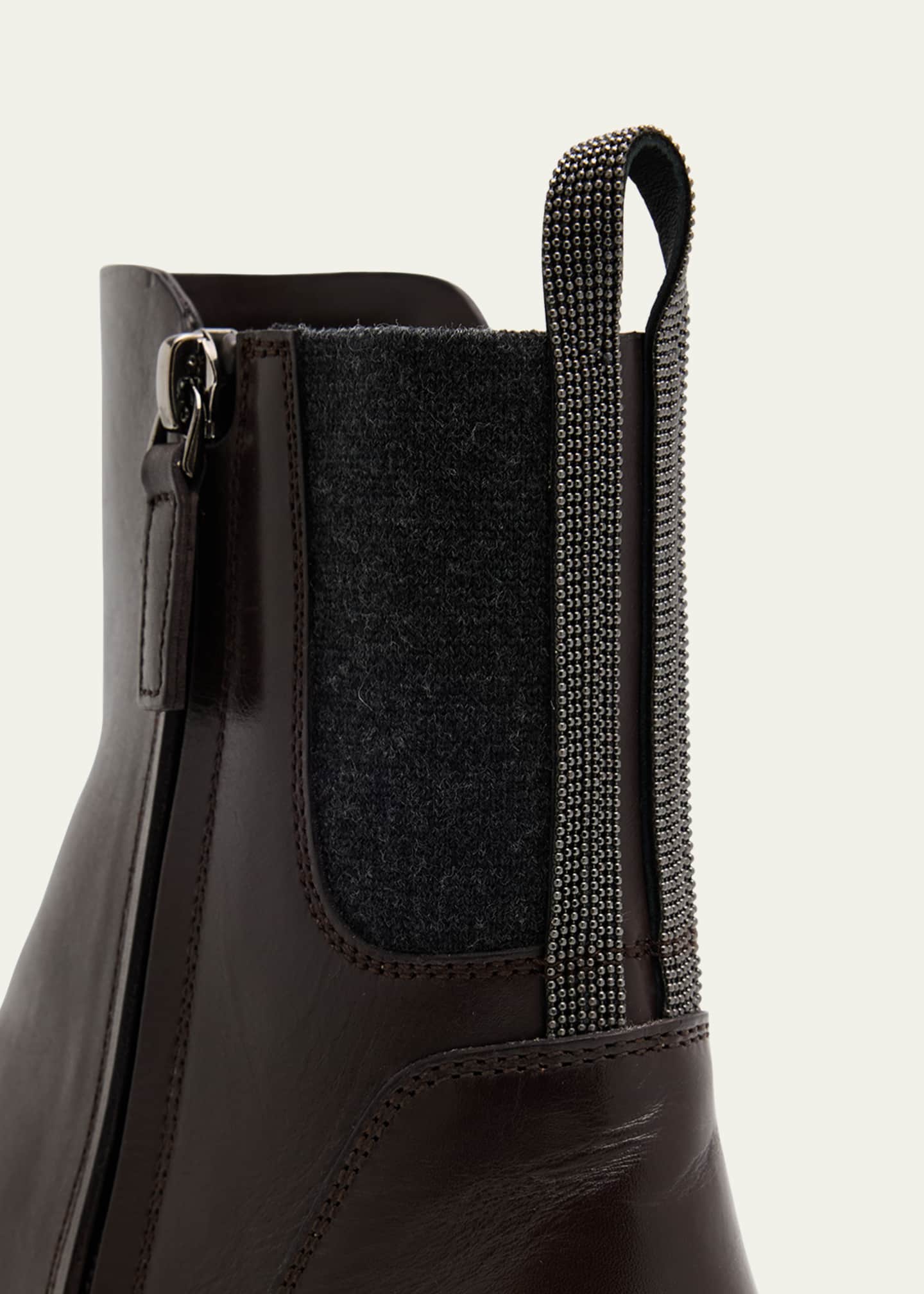Brunello Cucinelli Leather Ankle Booties with Monili Pull Tab Image 5 of 6