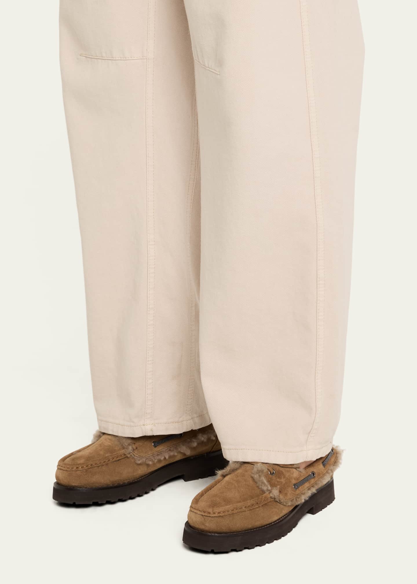 Brunello Cucinelli Monili Detail Shearling-Lined Suede Boat Shoes Image 2 of 6