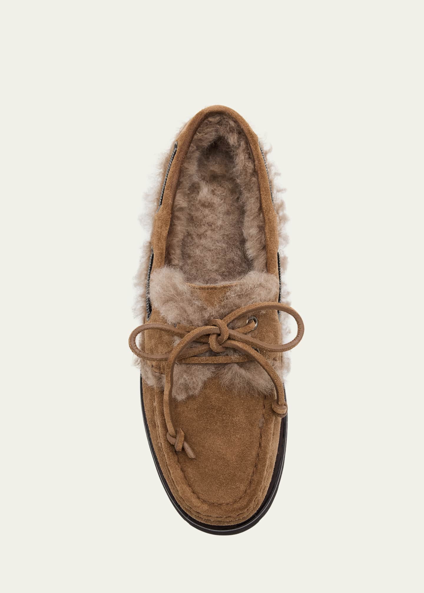 Brunello Cucinelli Monili Detail Shearling-Lined Suede Boat Shoes Image 6 of 6