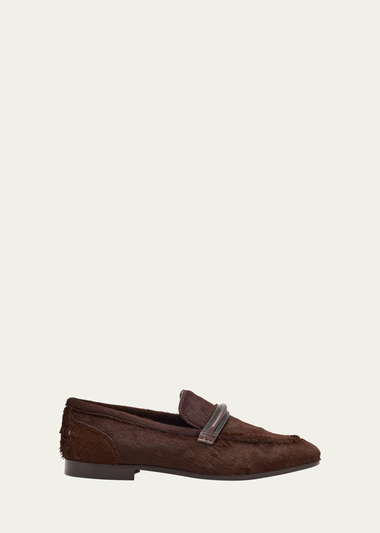 Brunello Cucinelli Calf Hair Loafers with Monili Bar Strap Image 1 of 6