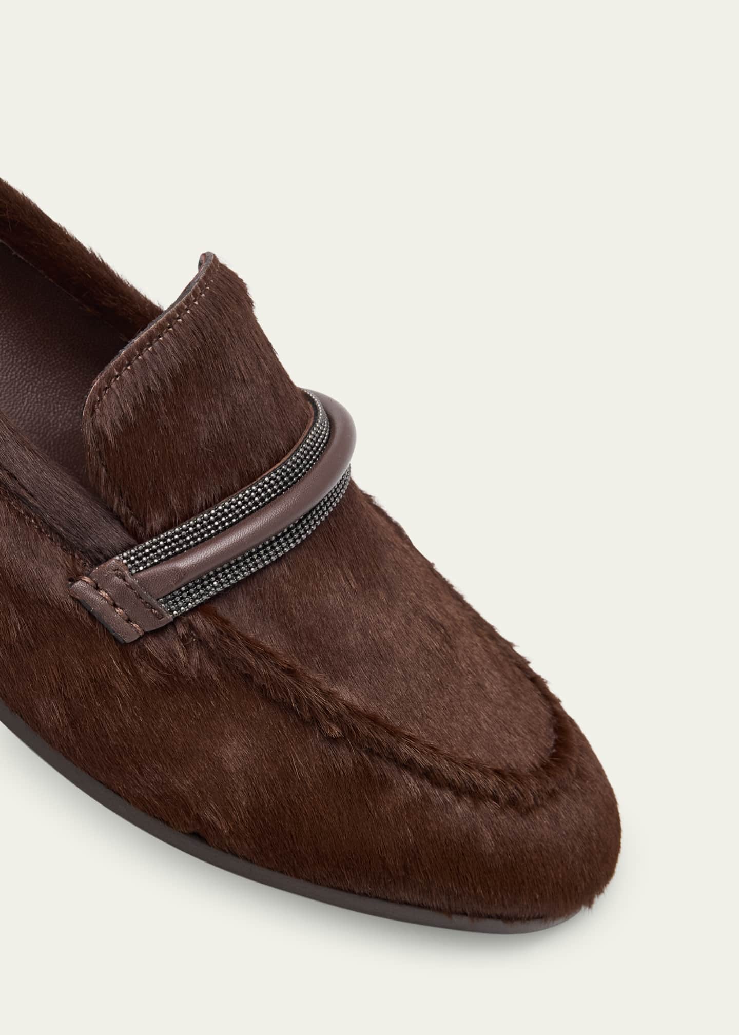 Brunello Cucinelli Calf Hair Loafers with Monili Bar Strap Image 5 of 6