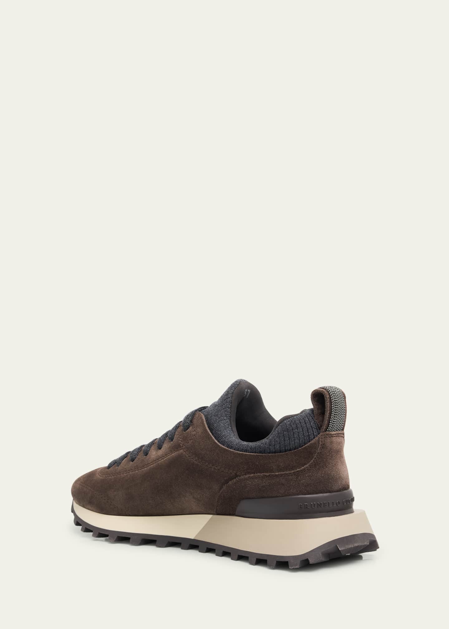 Brunello Cucinelli Suede Flannel Microsole Runner Sneakers with Monili Pull Tab Image 2 of 4