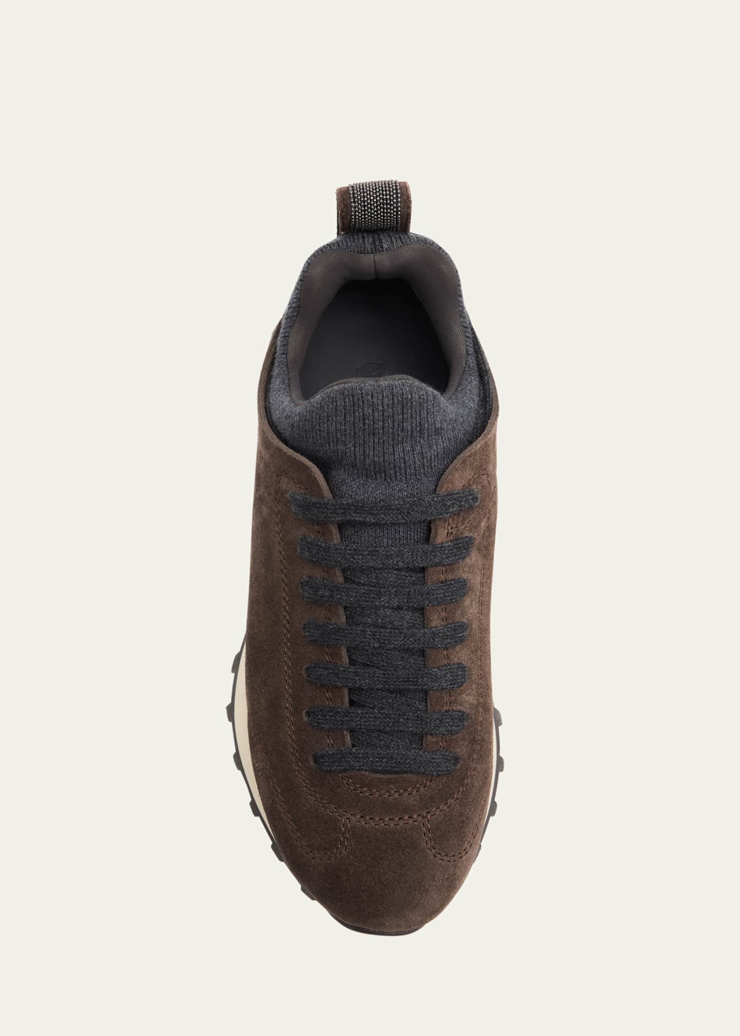Brunello Cucinelli Suede Flannel Microsole Runner Sneakers with Monili Pull Tab Image 4 of 4