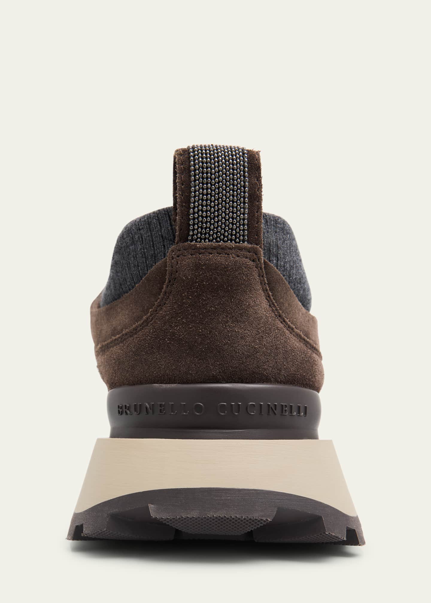 Brunello Cucinelli Suede Flannel Microsole Runner Sneakers with Monili Pull Tab Image 3 of 4
