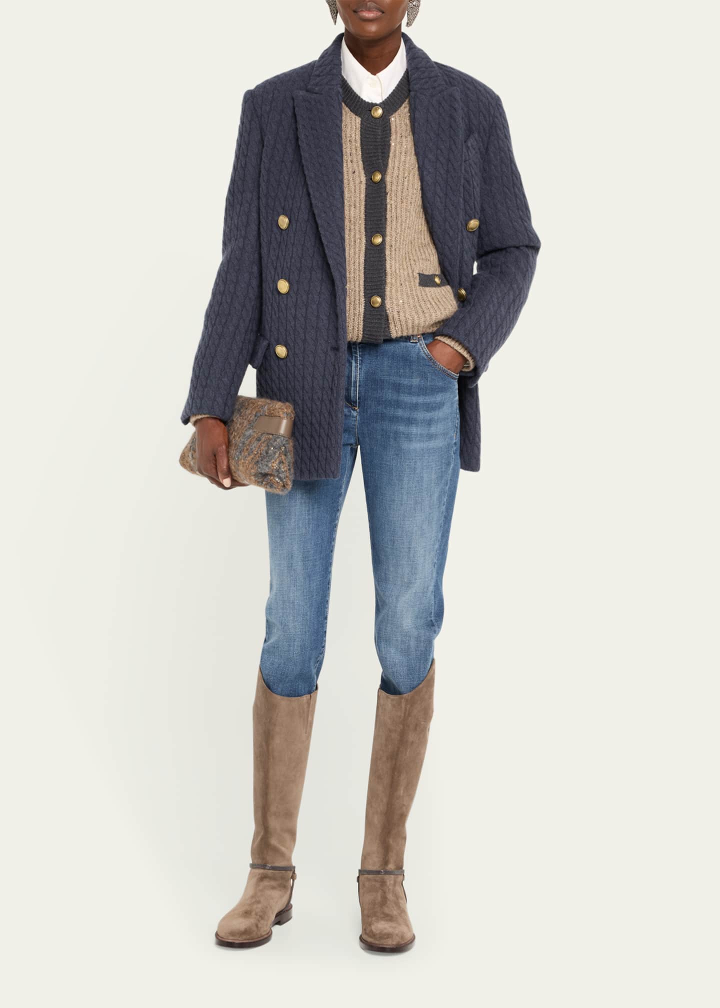 Brunello Cucinelli Suede Equestrian Boots with Monili Riding Detail Image 3 of 6