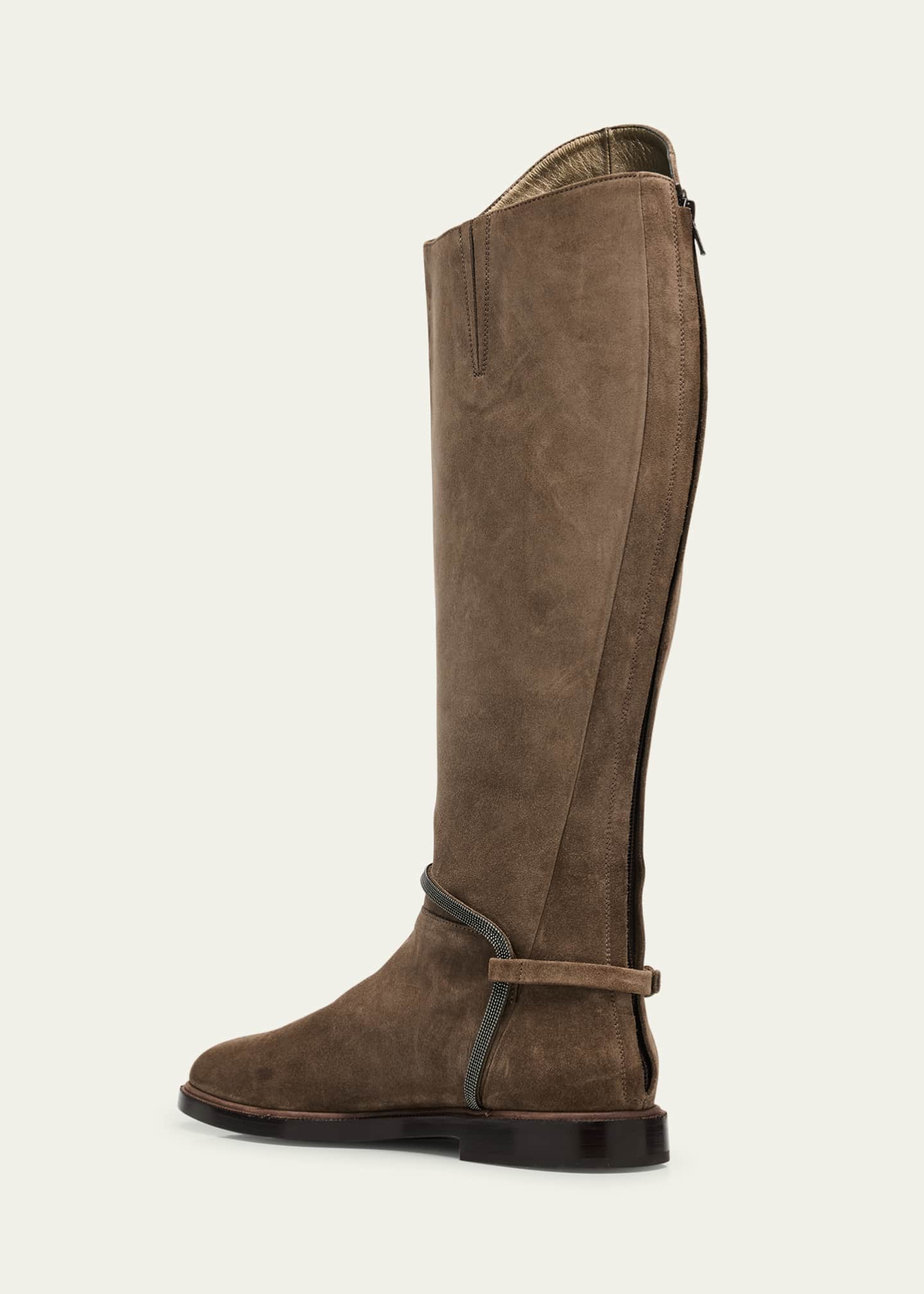 Brunello Cucinelli Suede Equestrian Boots with Monili Riding Detail Image 4 of 6