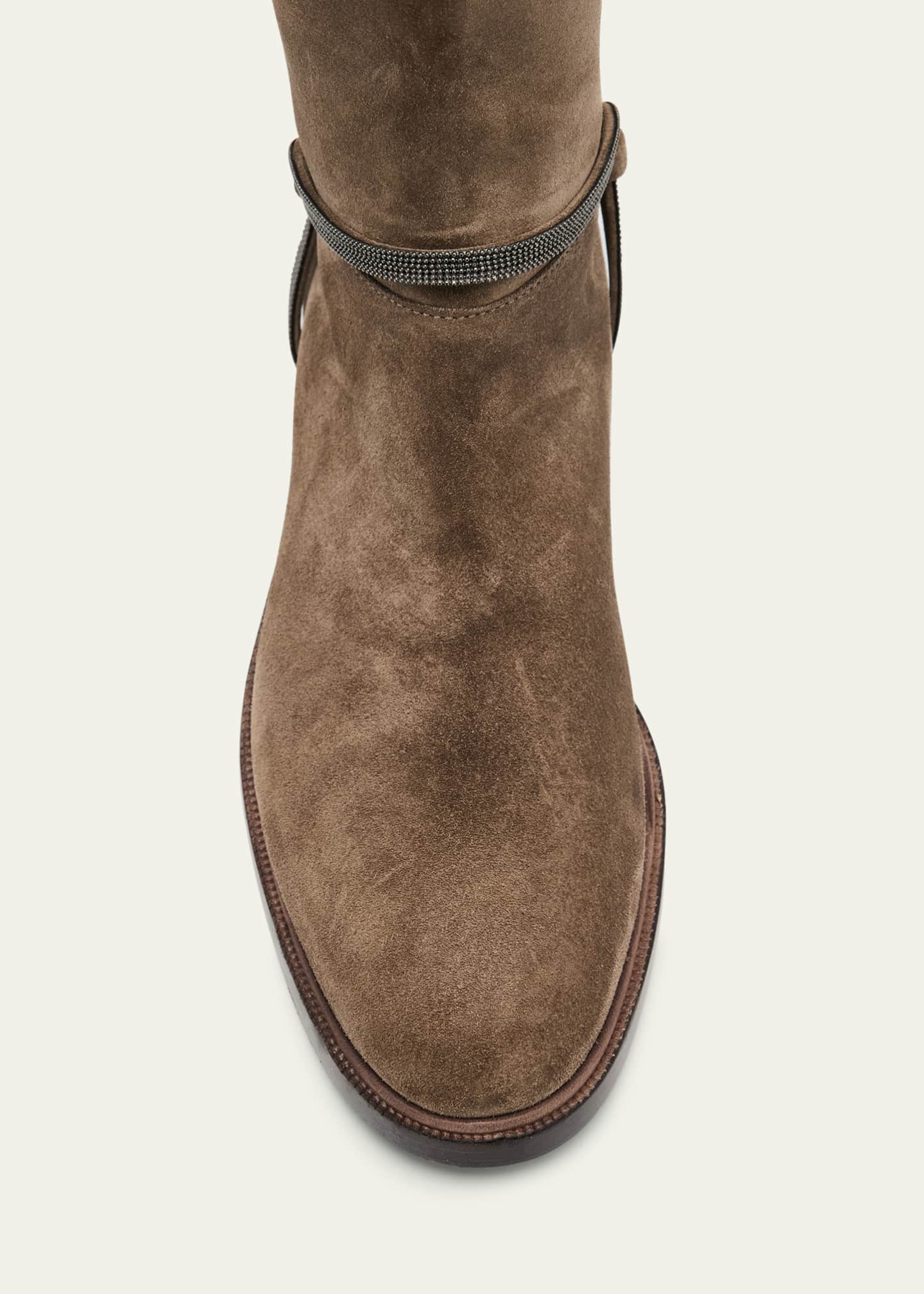 Brunello Cucinelli Suede Equestrian Boots with Monili Riding Detail Image 6 of 6