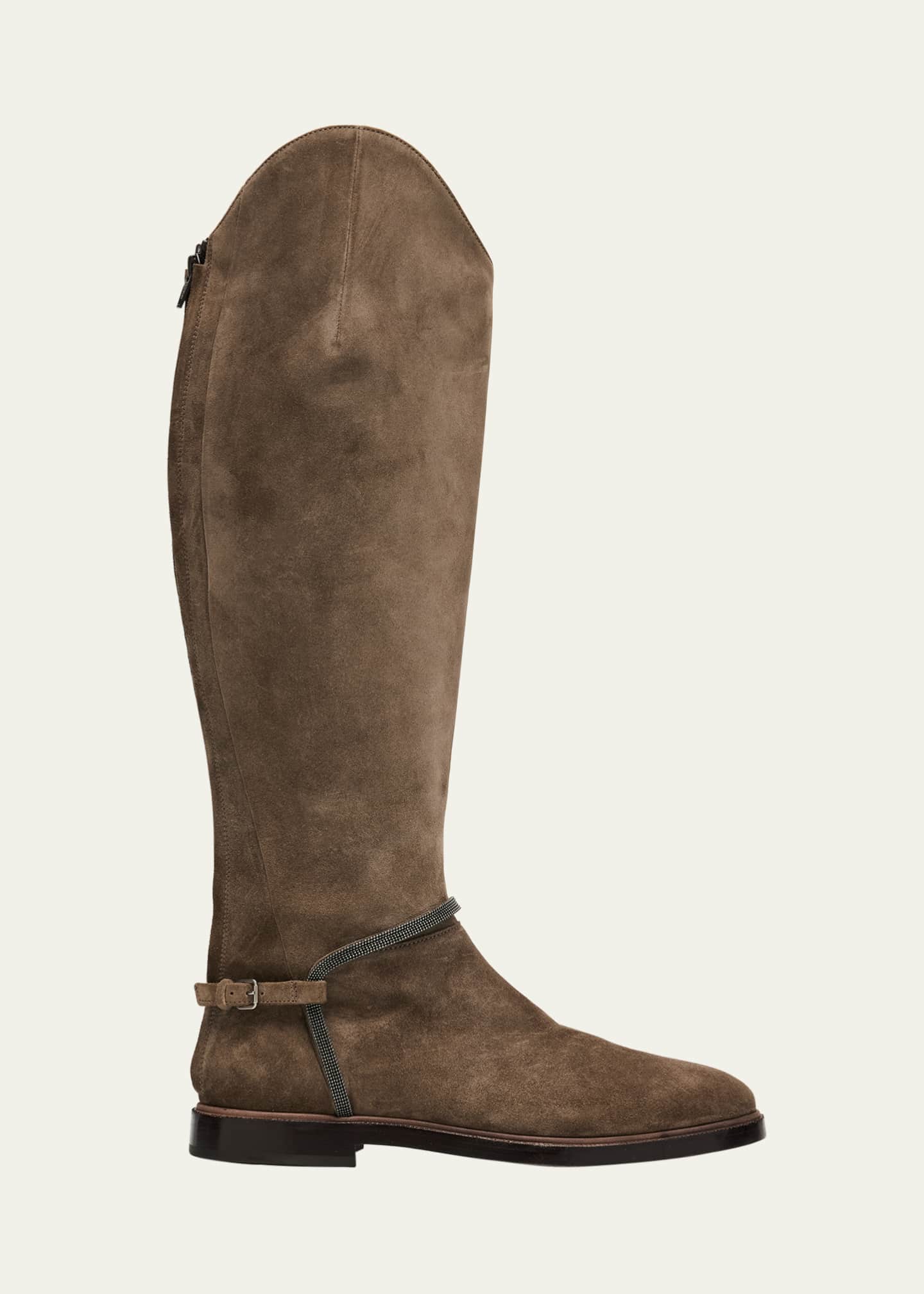 Brunello Cucinelli Suede Equestrian Boots with Monili Riding Detail Image 1 of 6